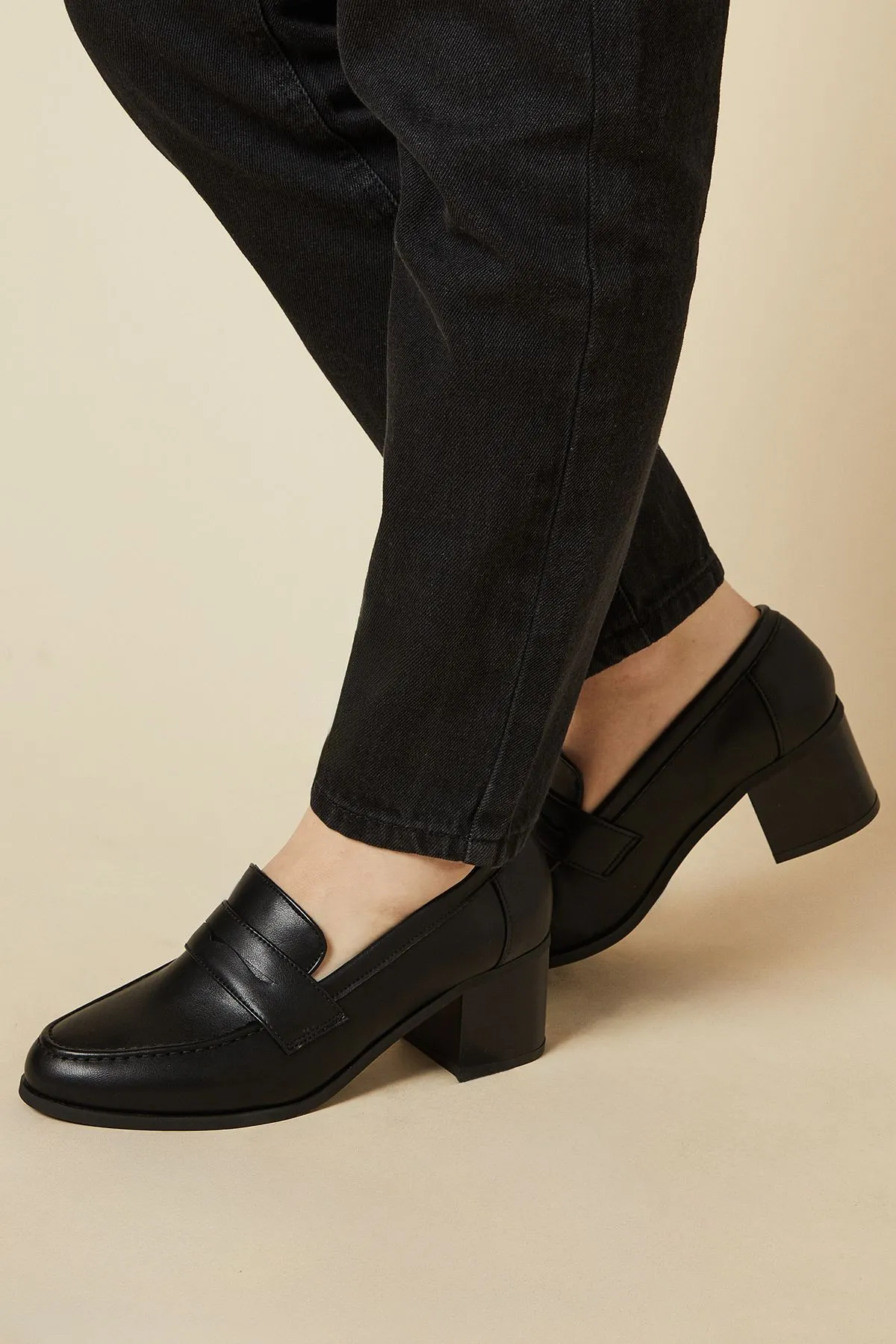 Wide Fit Lora Heeled Penny Loafers