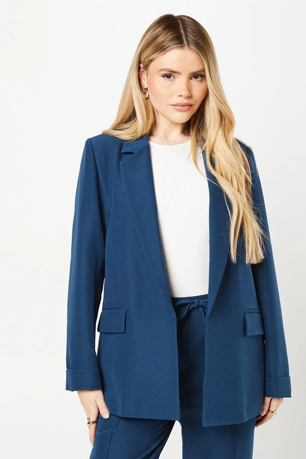 Ruched Turn Up Sleeve Blazer