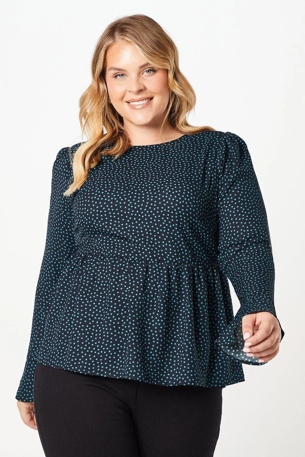 Curve Empire Seam Smock Top Spot Print