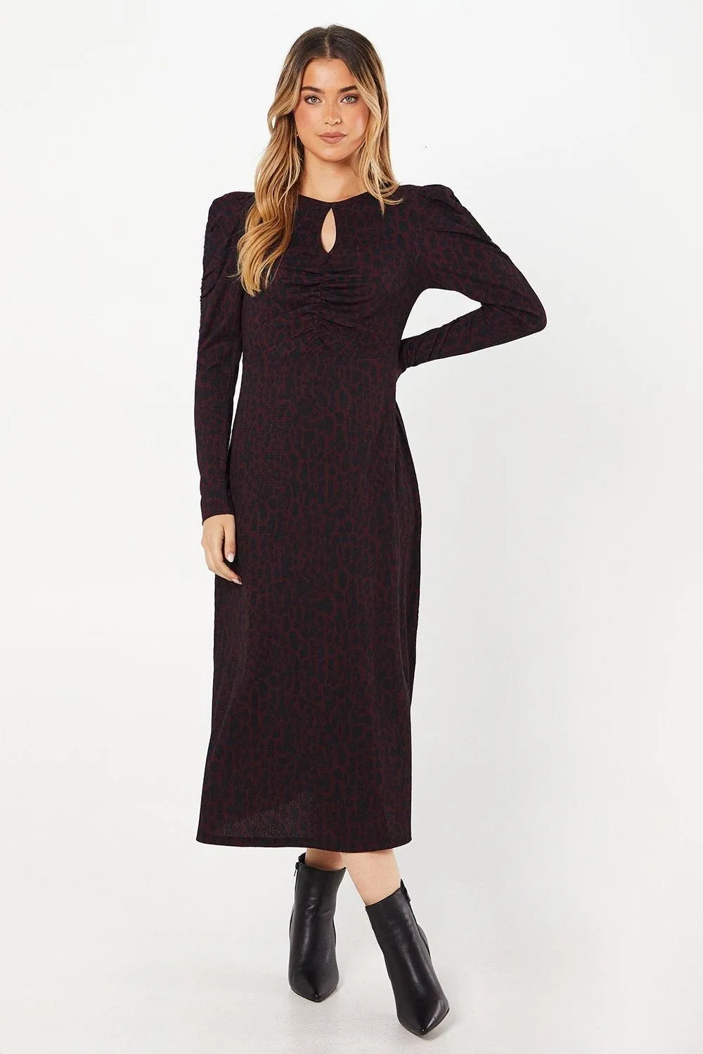 Berry Animal Keyhole Midi Dress