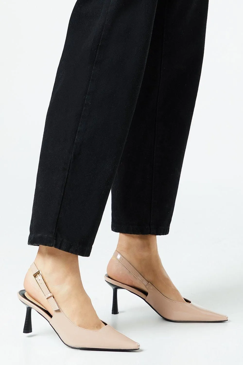 Donna Mid Block Heel Pointed Slingback Court Shoes