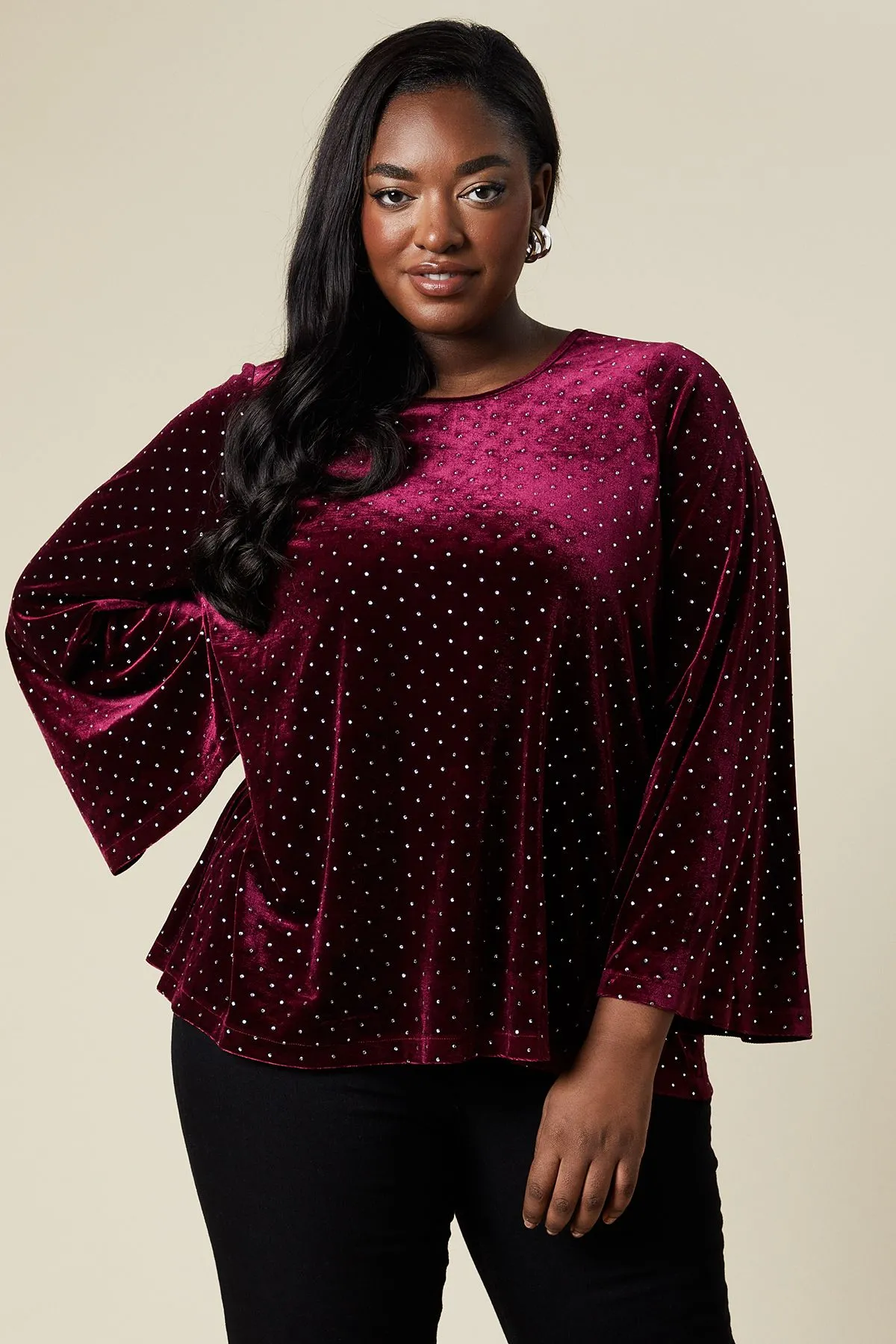 Curve Bow Back Top Velvet Diamante