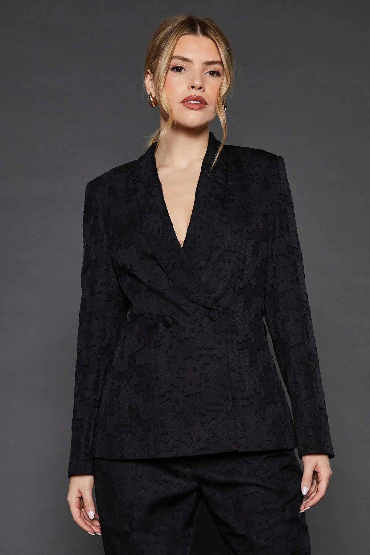 Belted Jacquard Blazer