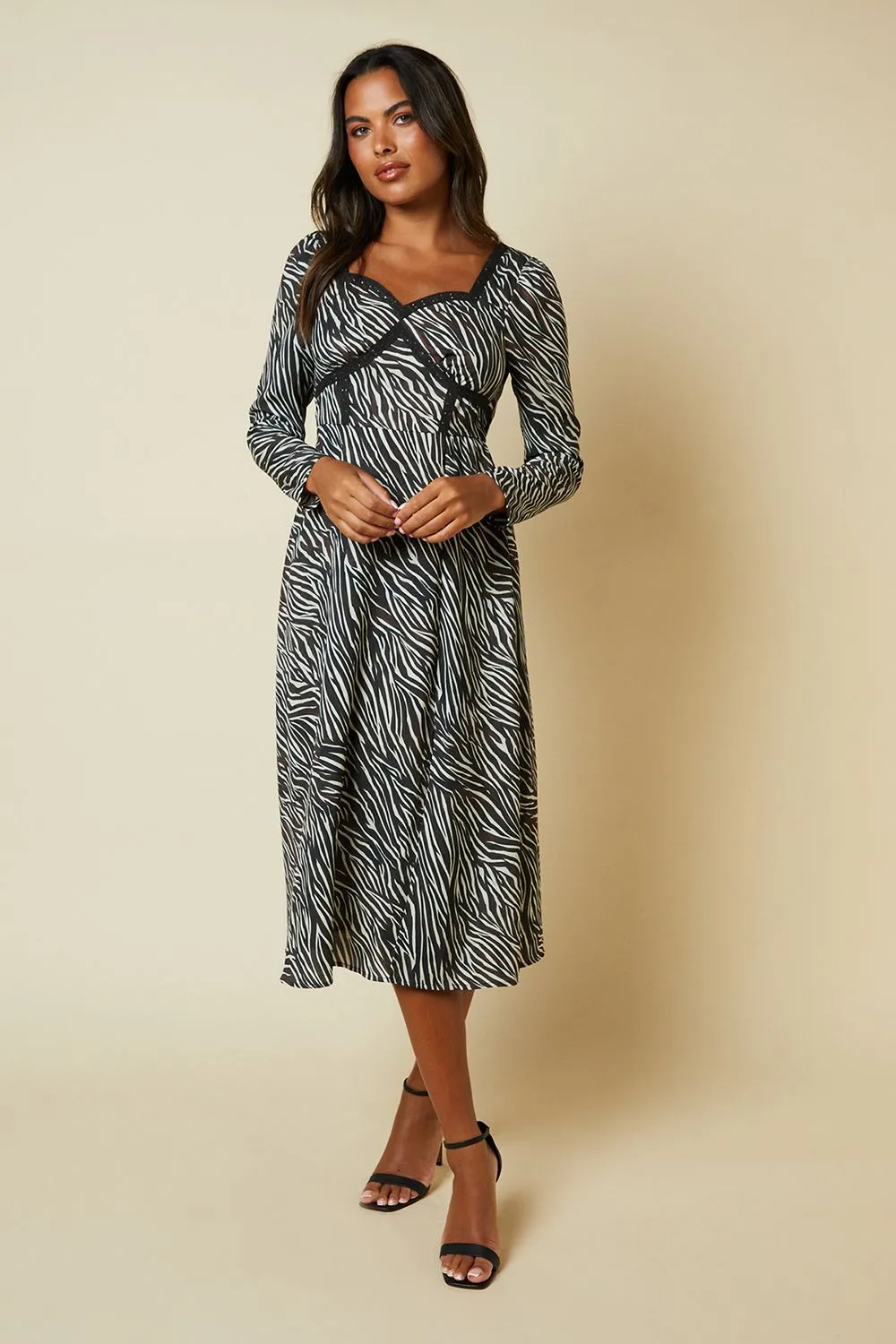 Zebra Lace Front Midi Dress