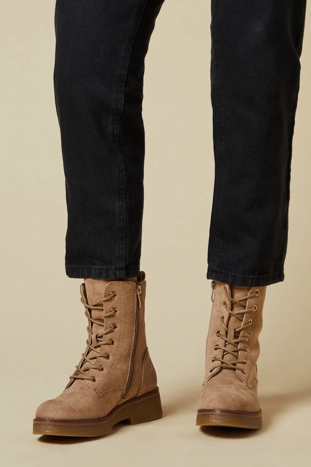 Mariah Faux Suede Lace Up Chunky Ankle Boot