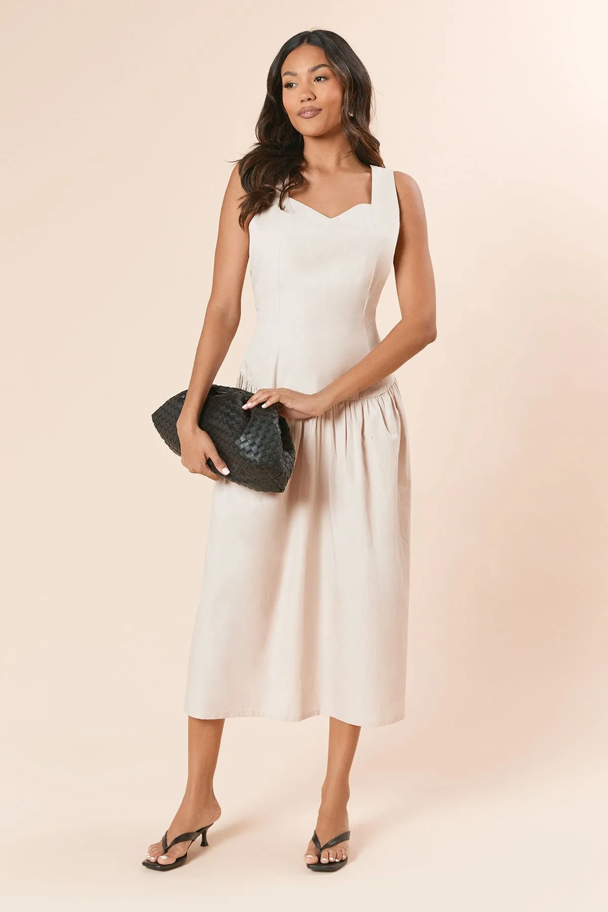 Dropped Waist Strappy Midi Dress