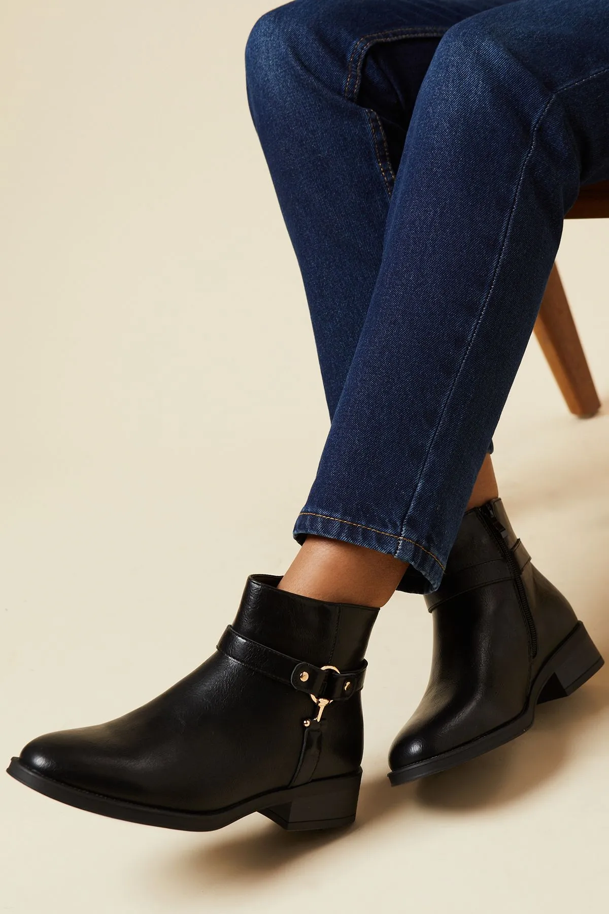 Good For The Sole: Ainsley Harness Detail Low Heel Riding Ankle Boots
