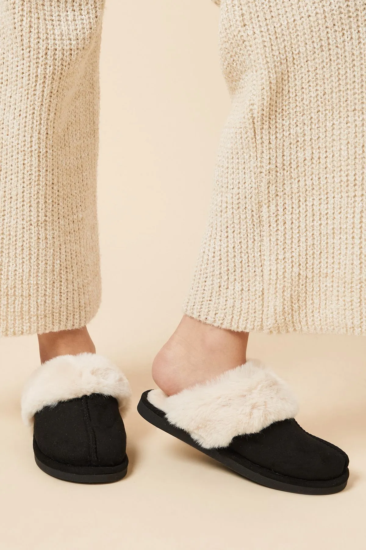 Harleen Suedette Faux Fur Lined Mule Slippers