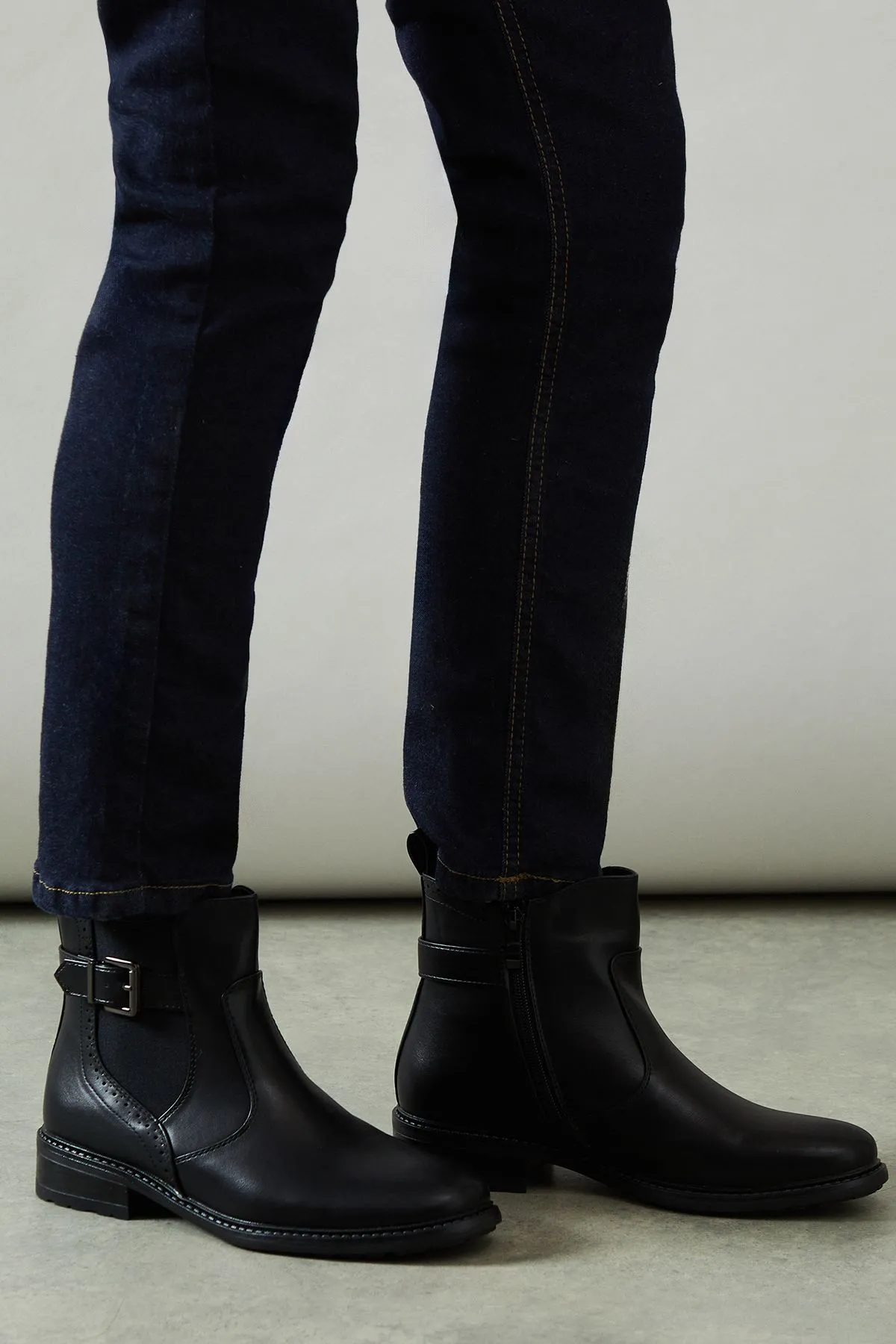 Good For The Sole: Maliah Elastic Gusset Buckle Detail Ankle Boots