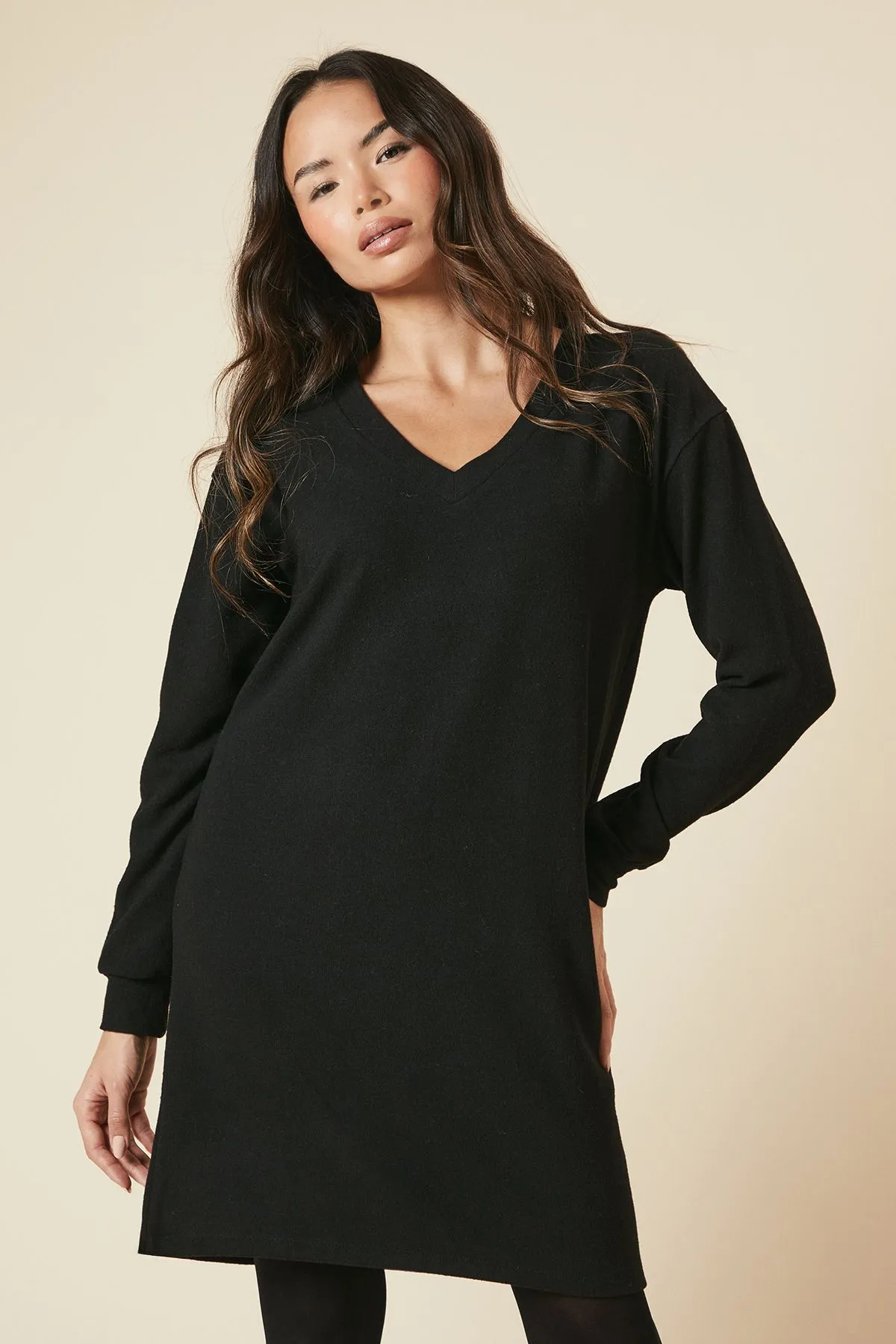 Brushed V Neck Mini Dress