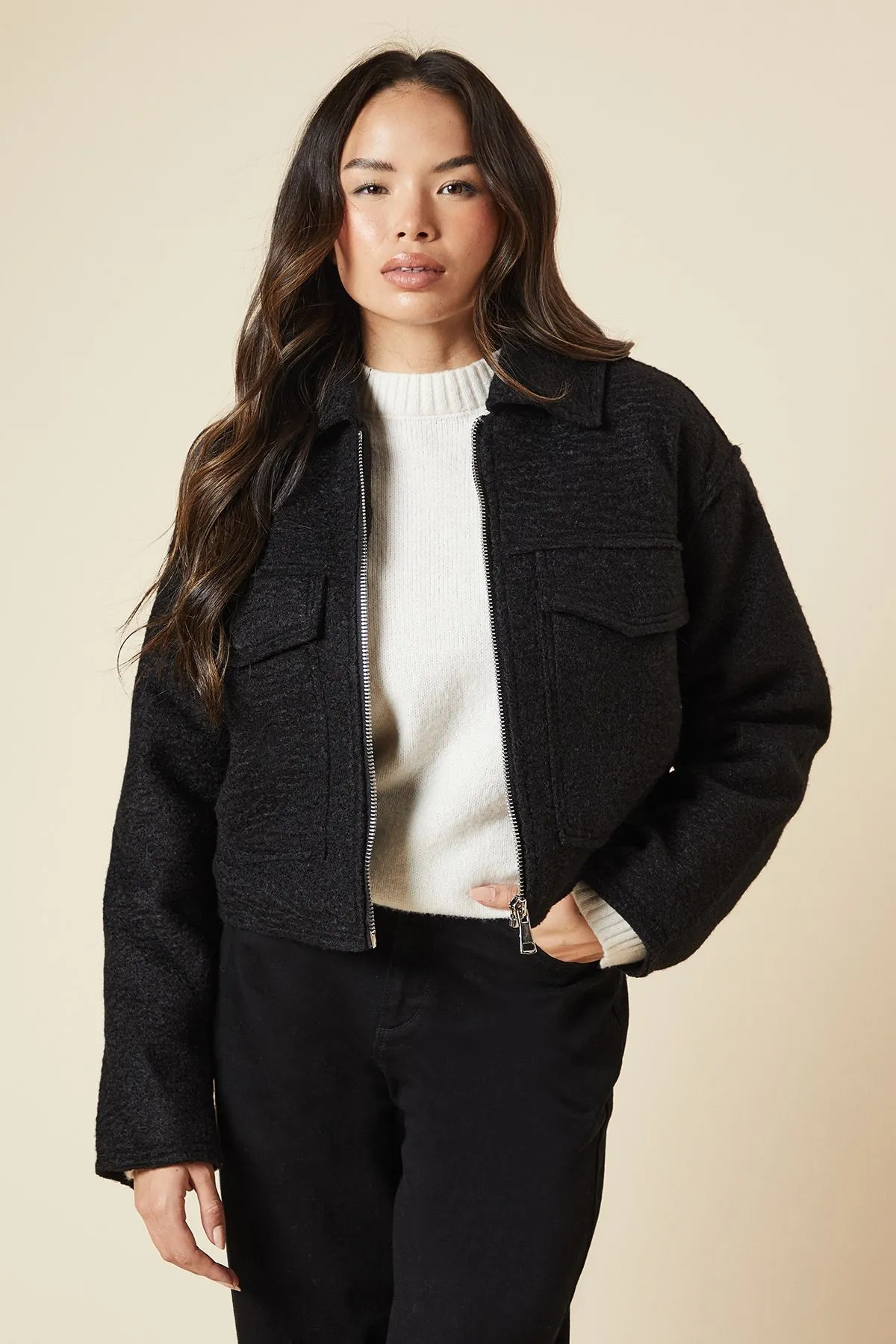 Zip Front Pocket Detail Jacket