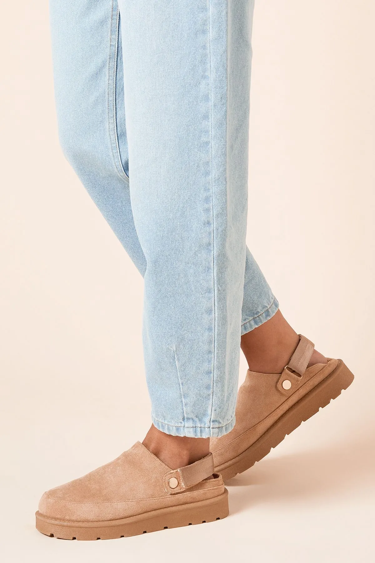 Zinnia Faux Suede & Sheepskin Slingback Closed Toe Cosy Mules