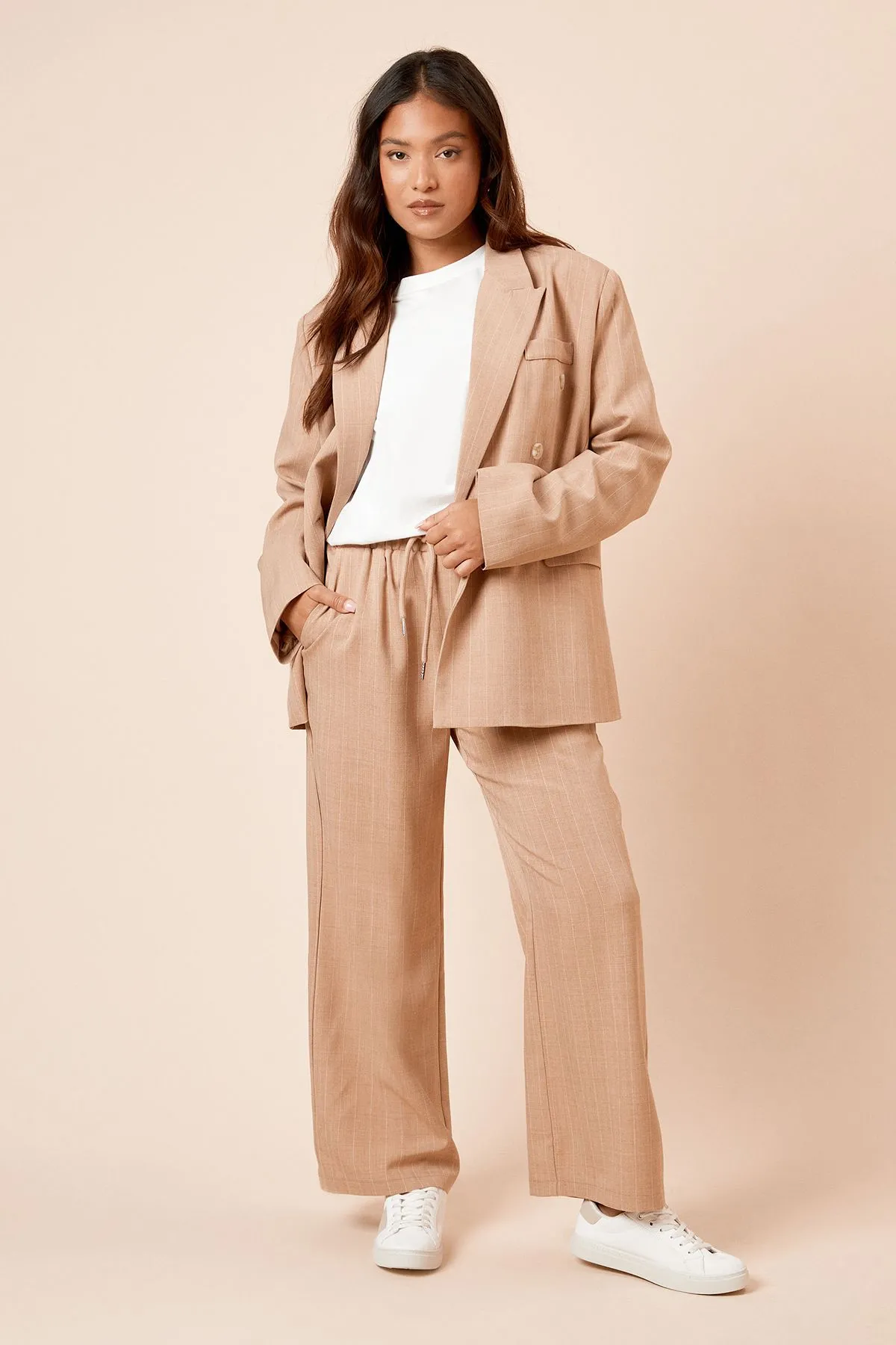 Petite Elasticated Waist Wide Leg Stripe Trouser