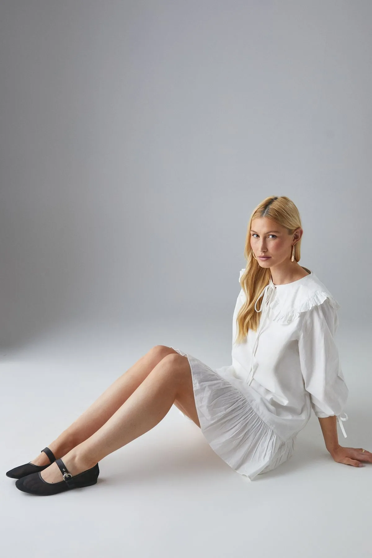 Faith: Serelina Mesh Detail Mary Jane Square Toe Ballet Pumps