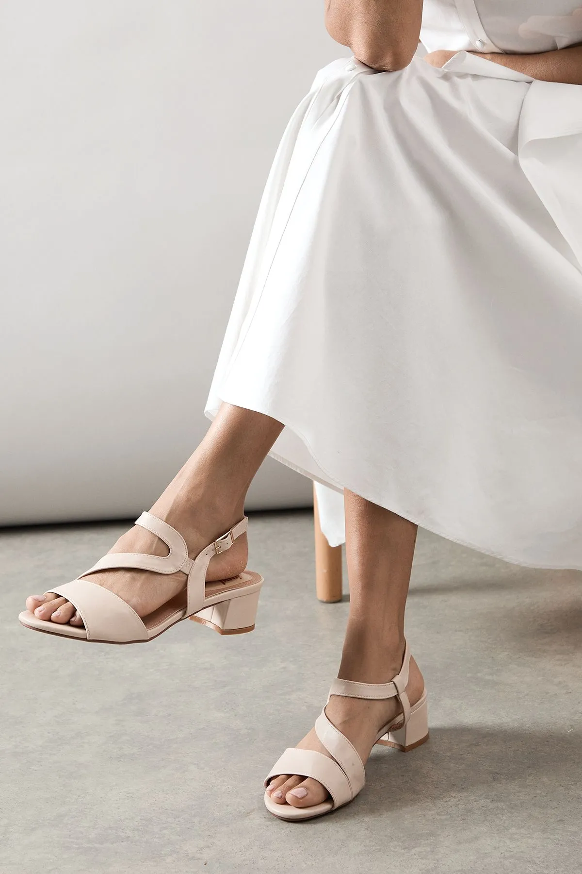 Good For The Sole: Sylvina Faux Leather Asymmetric Low Block Heeled Sandals