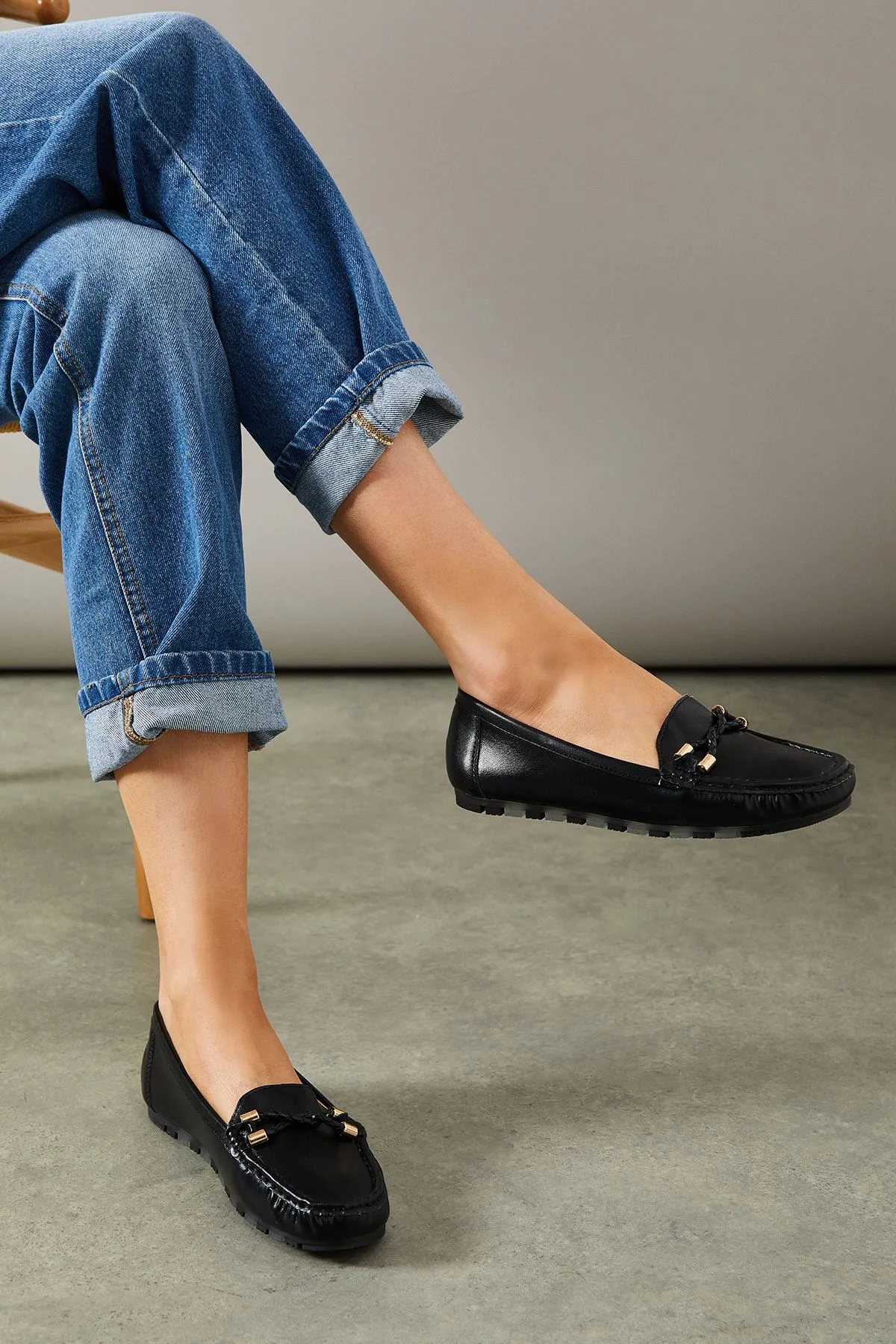 Good For The Sole: Yalina Faux Leather Plaited  Trim Detail Comfort Moccasin Loafers