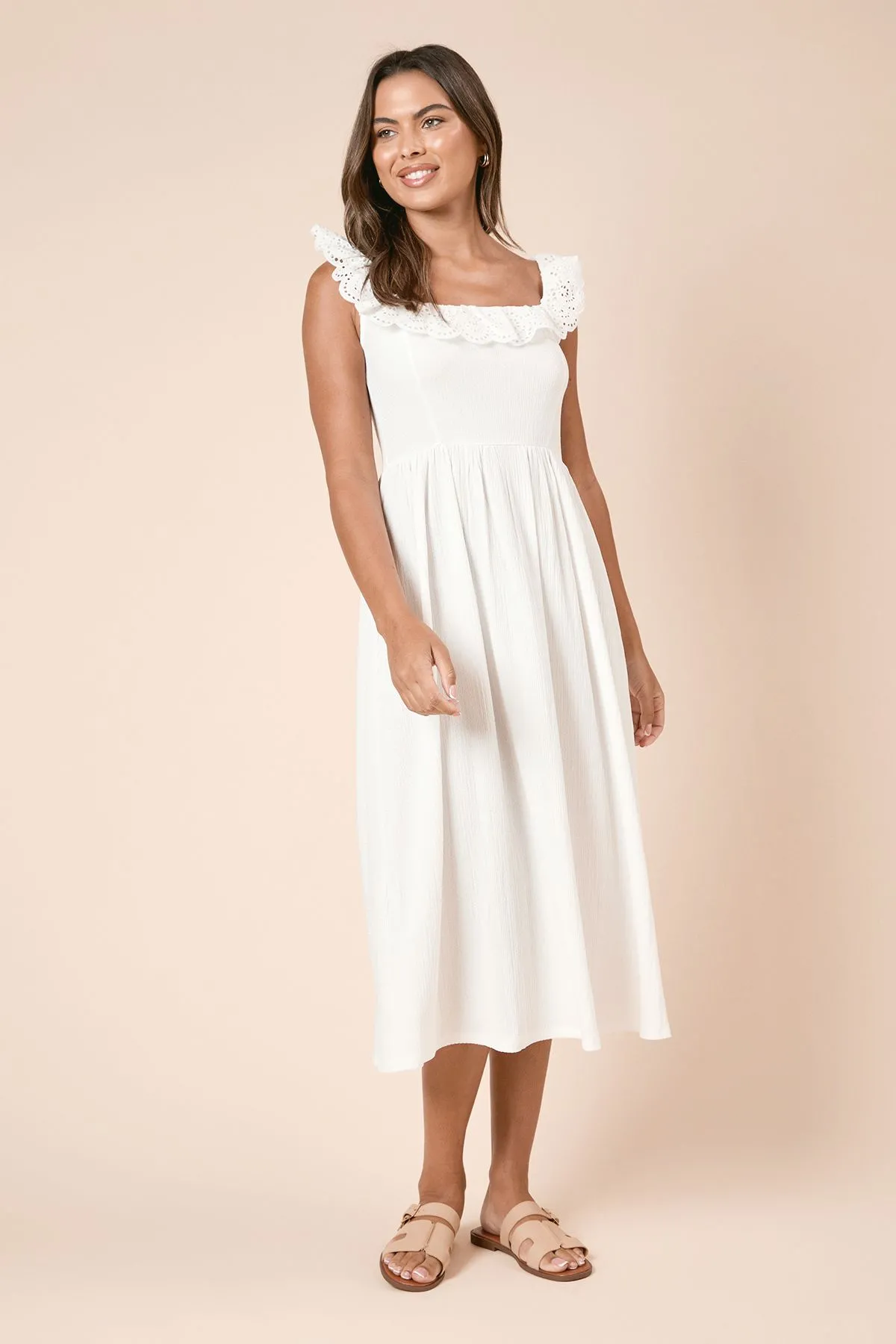 Broderie Sleeve Jersey Midi Dress