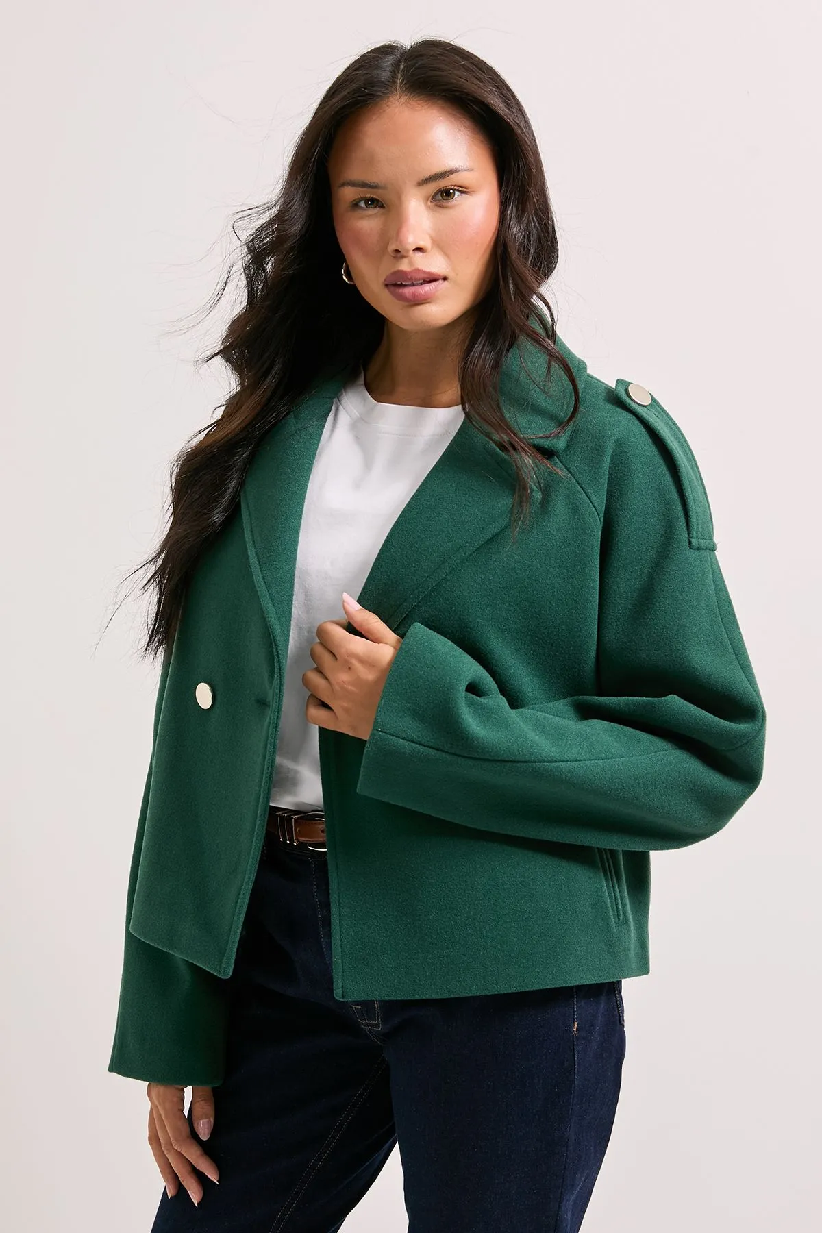 Short Faux Wool Trench Jacket