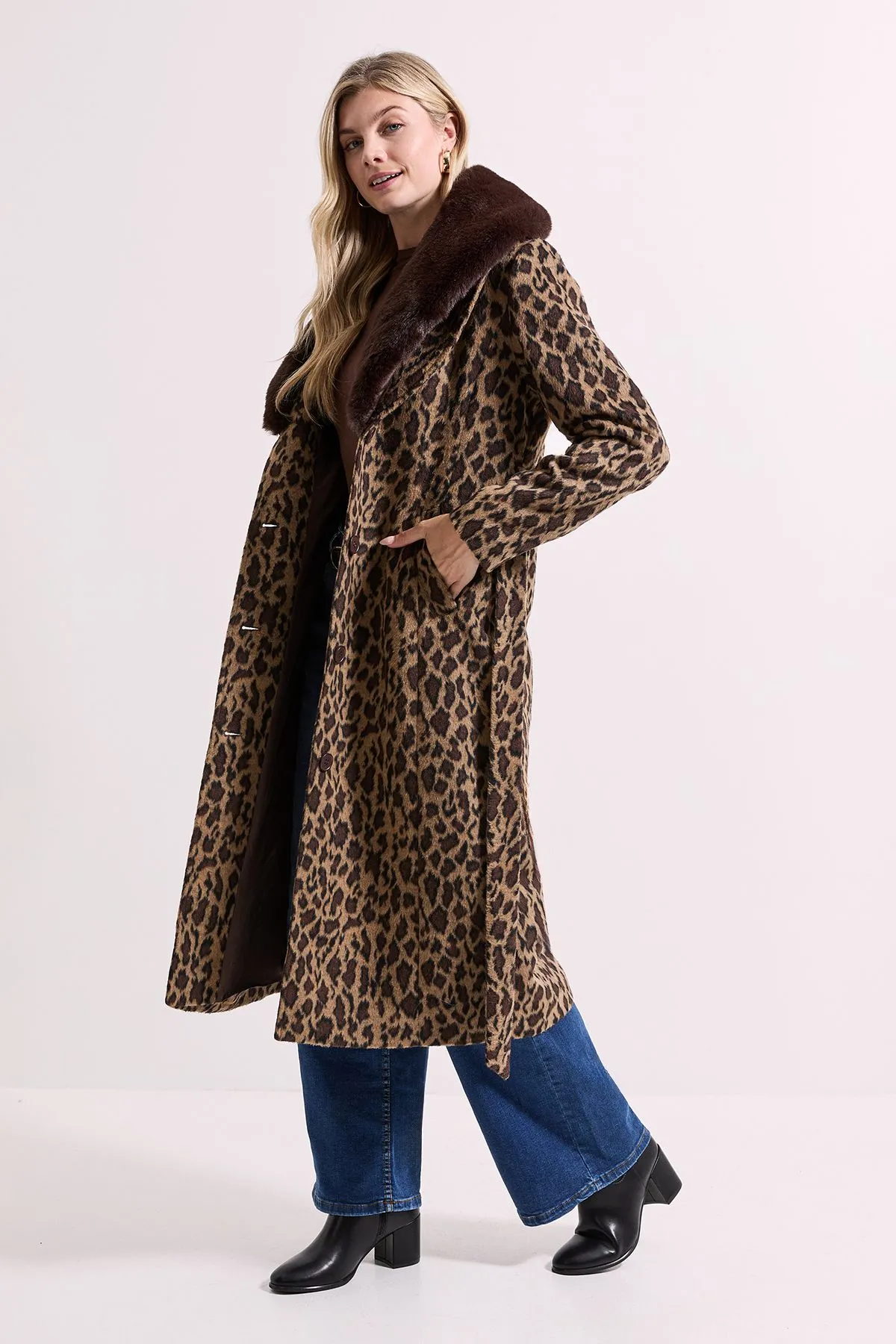 Animal Printed Belted Coat