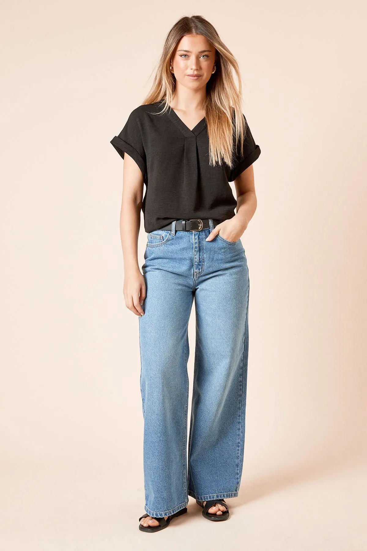 V Neck Grown On Sleeve Top