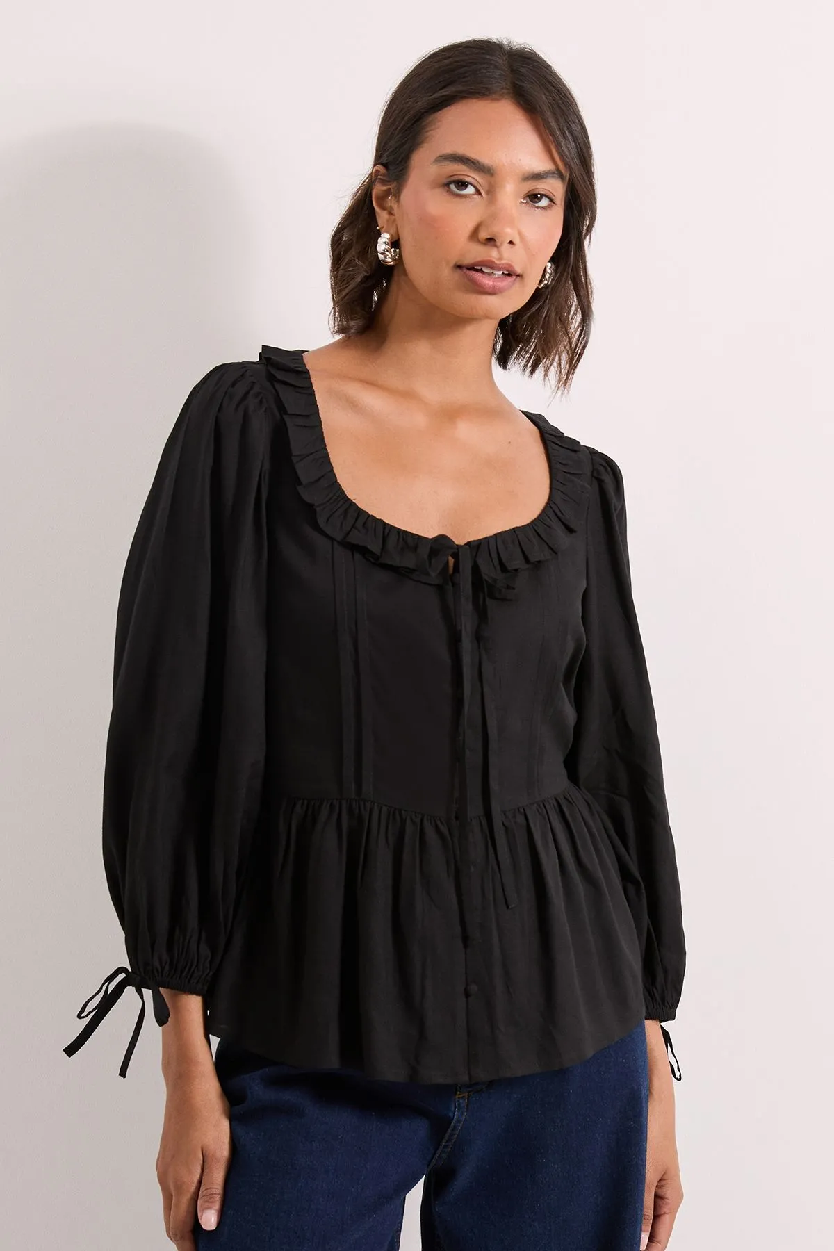 Frill Neckline Button Down Top