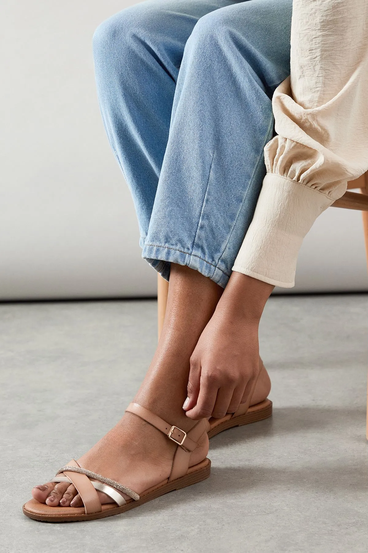 Good For The Sole: Maria Faux Leather And Diamante Comfort Sock Flat Sandals