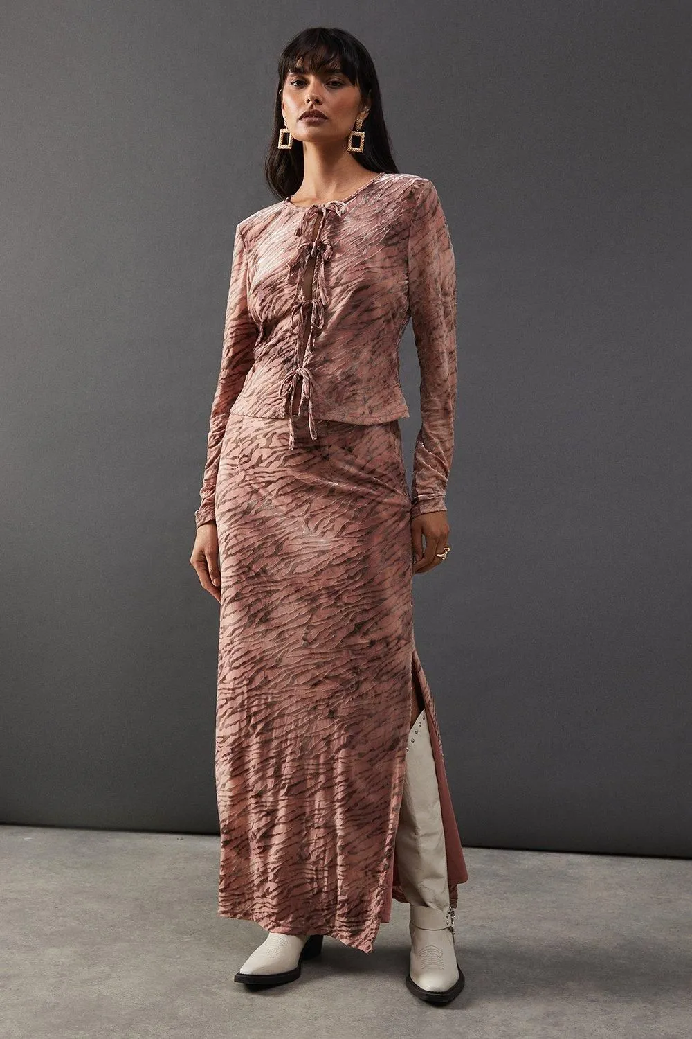 Burnout Velvet Column Maxi Skirt