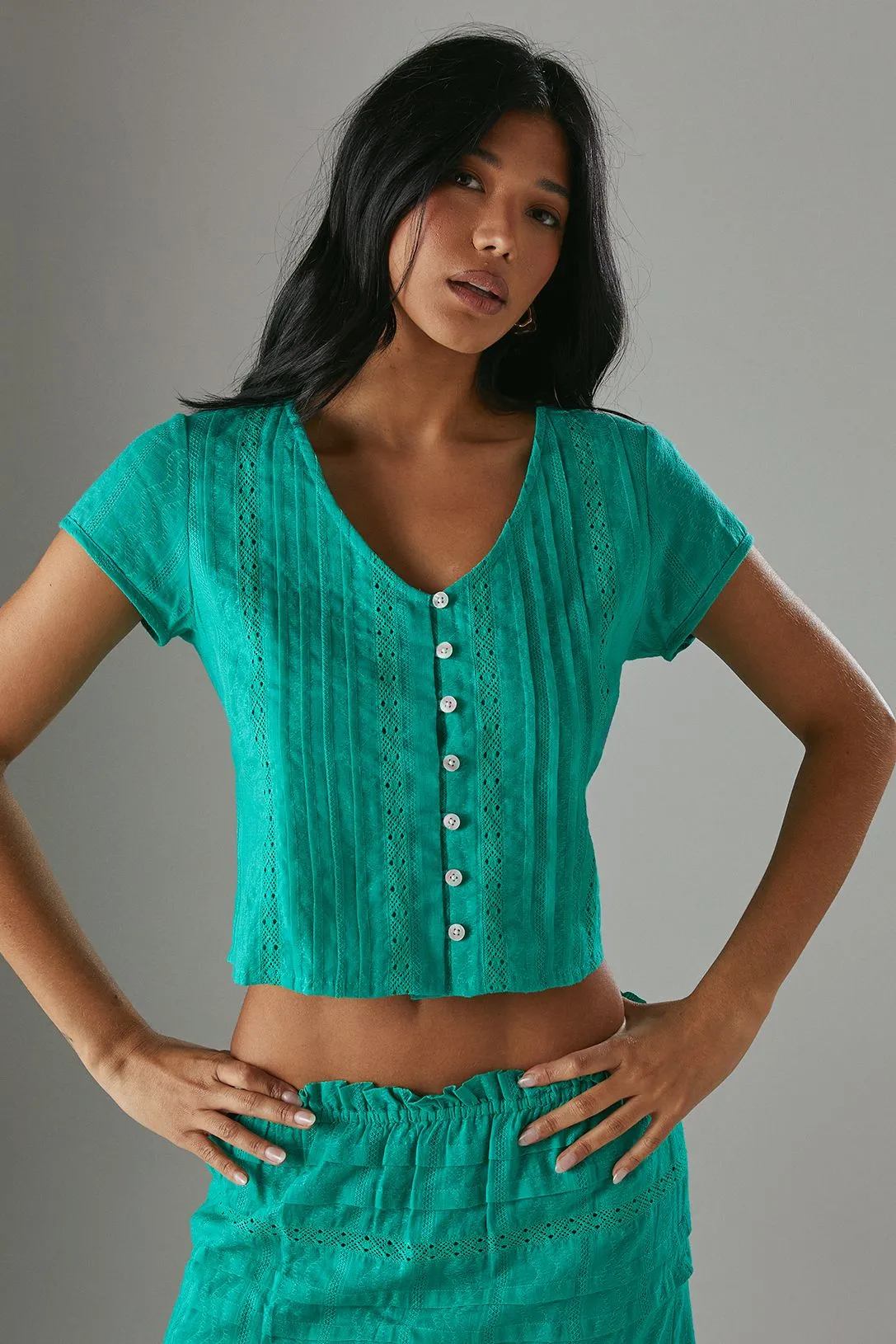 Cotton Dobby Trim Insert Boho Skirt