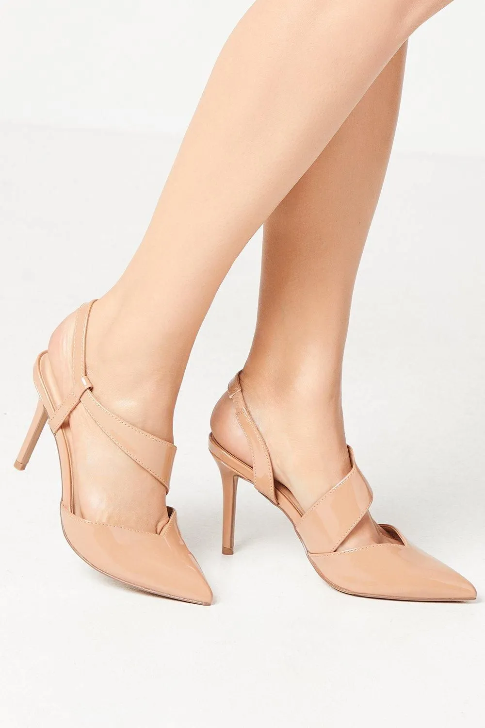 Wide Fit Evie Asymmetric Strap Detail Pointed Court Shoes