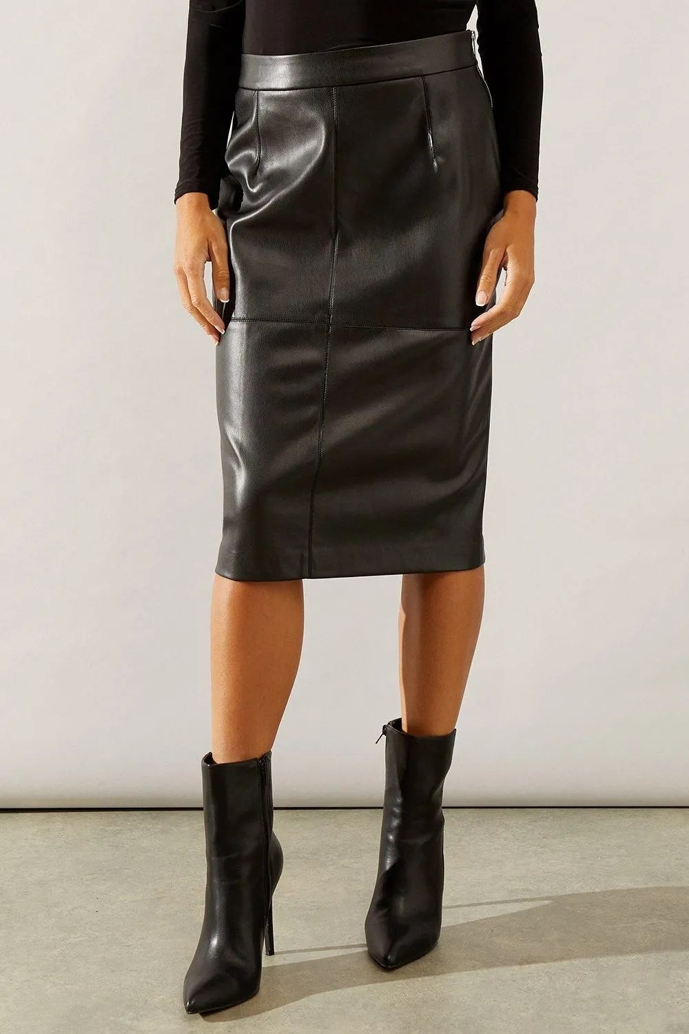 Black Faux Leather Pencil Skirt