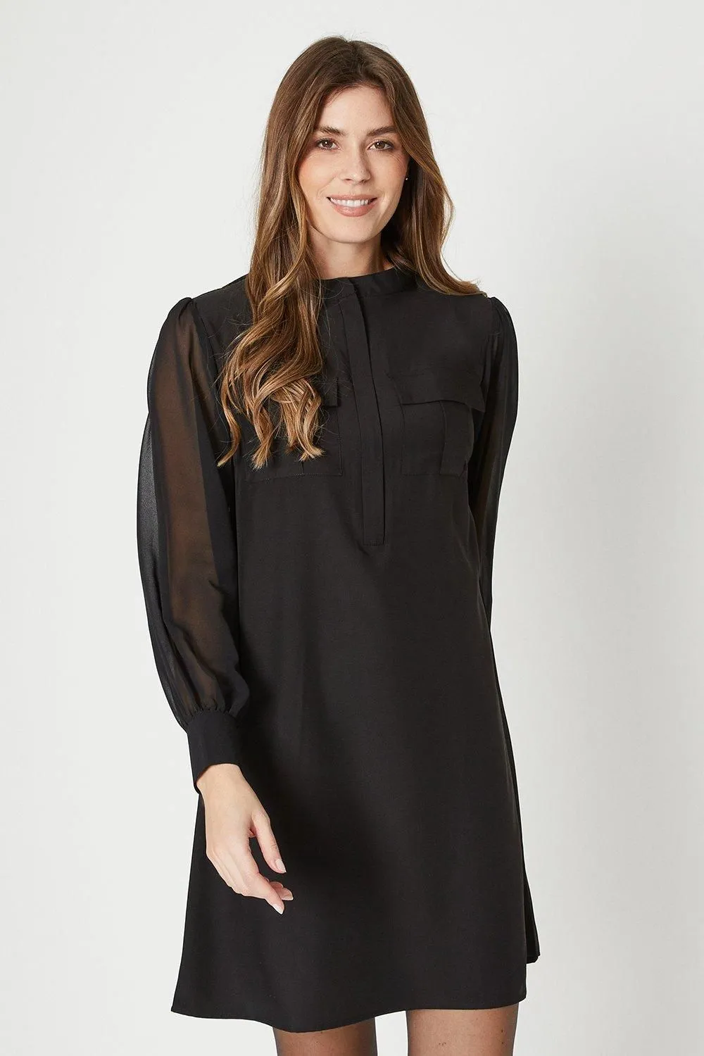 Heavy Crepe Chiffon Sleeve Shift Dress
