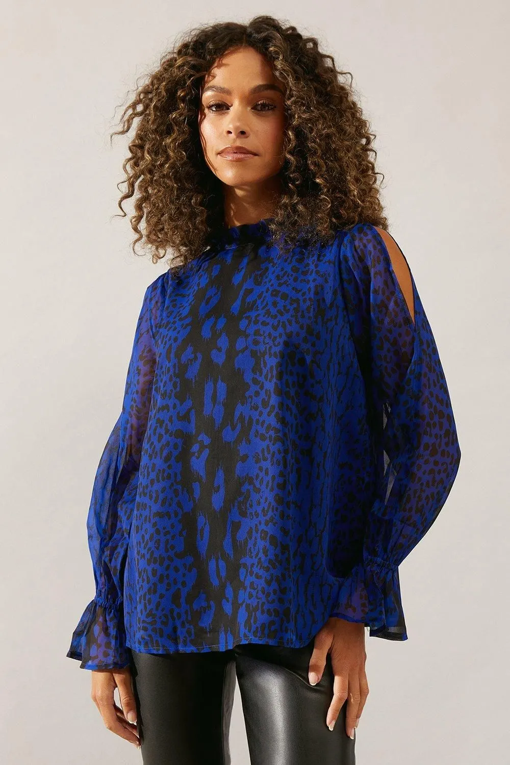 Blue Animal Cold Shoulder Top
