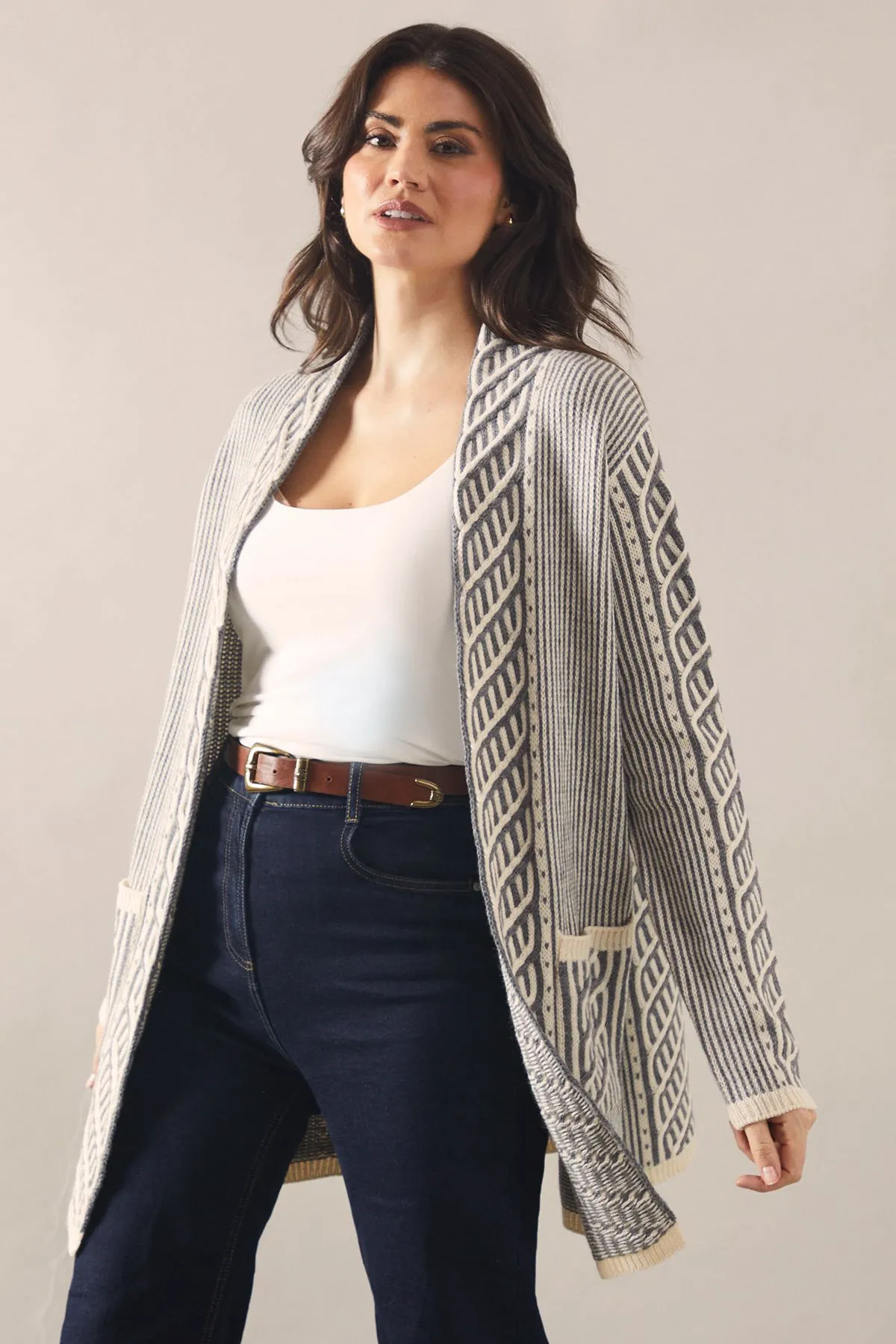 Cable Design Pocket Detail Slouchy Cardigan