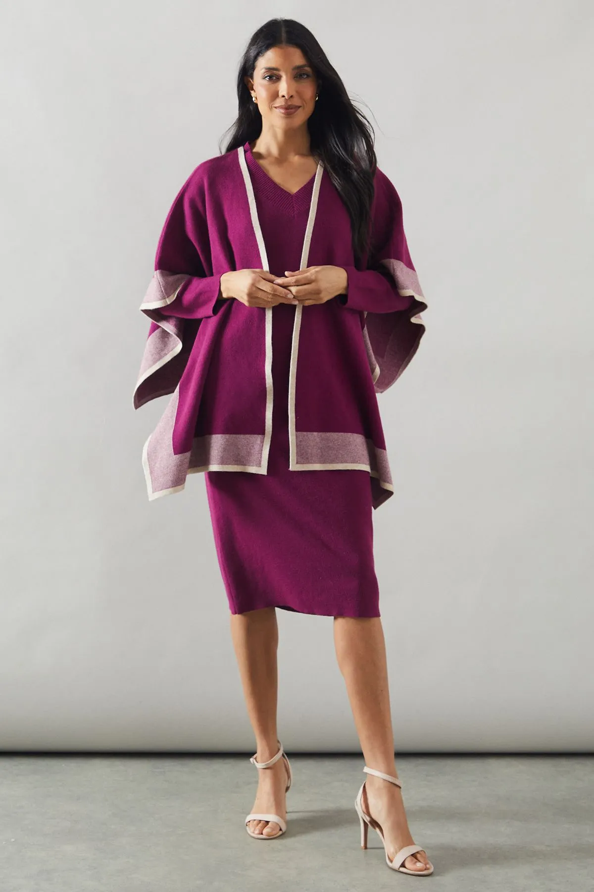 2 In 1 Tipped Knitted Dress And Shawl