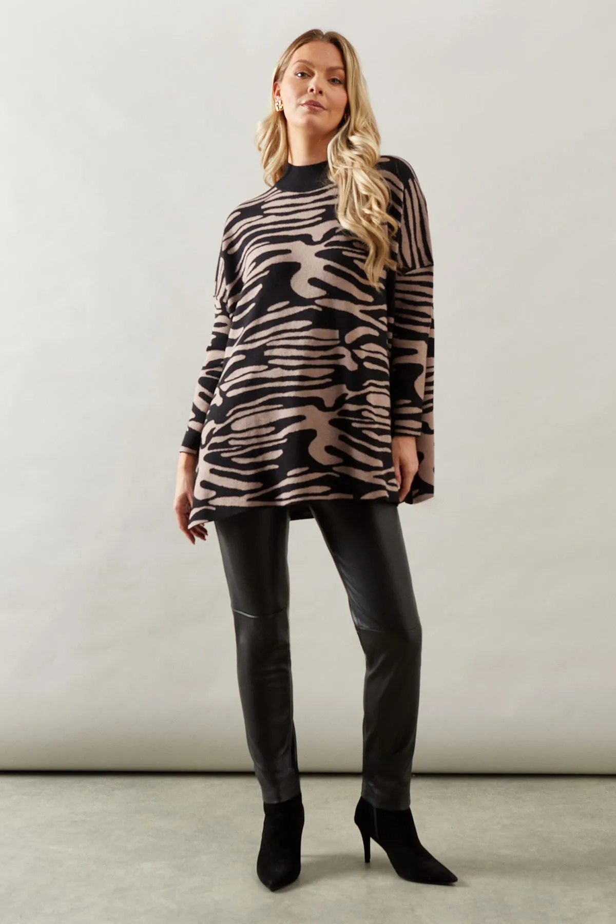Animal High Neck Knitted Poncho