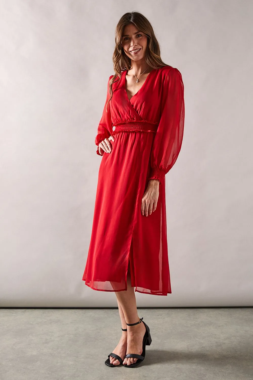 Shirred Waist Midi Dress