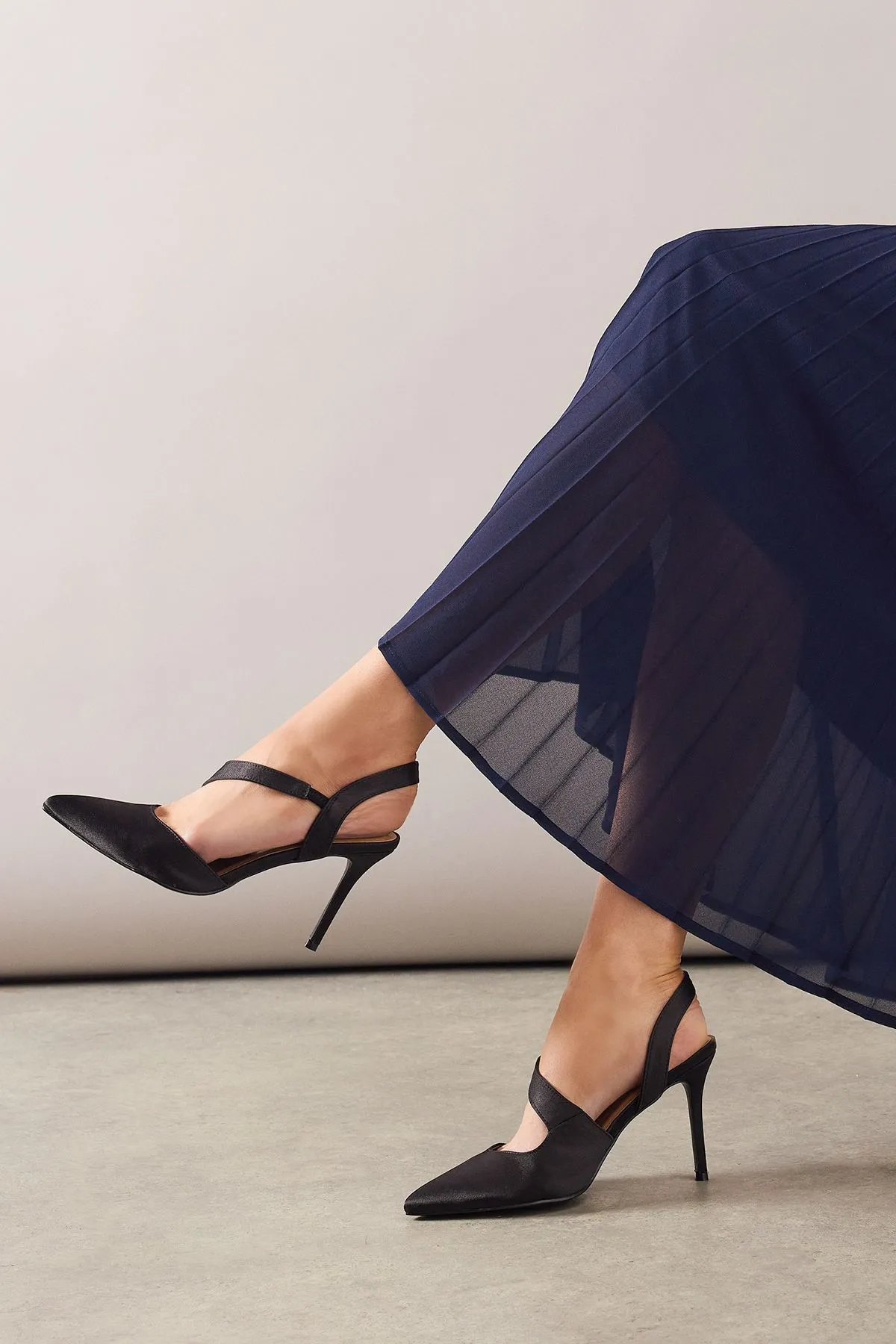 Wide Fit Everly Satin Asymmetric Pointed Stiletto High Heel Courts