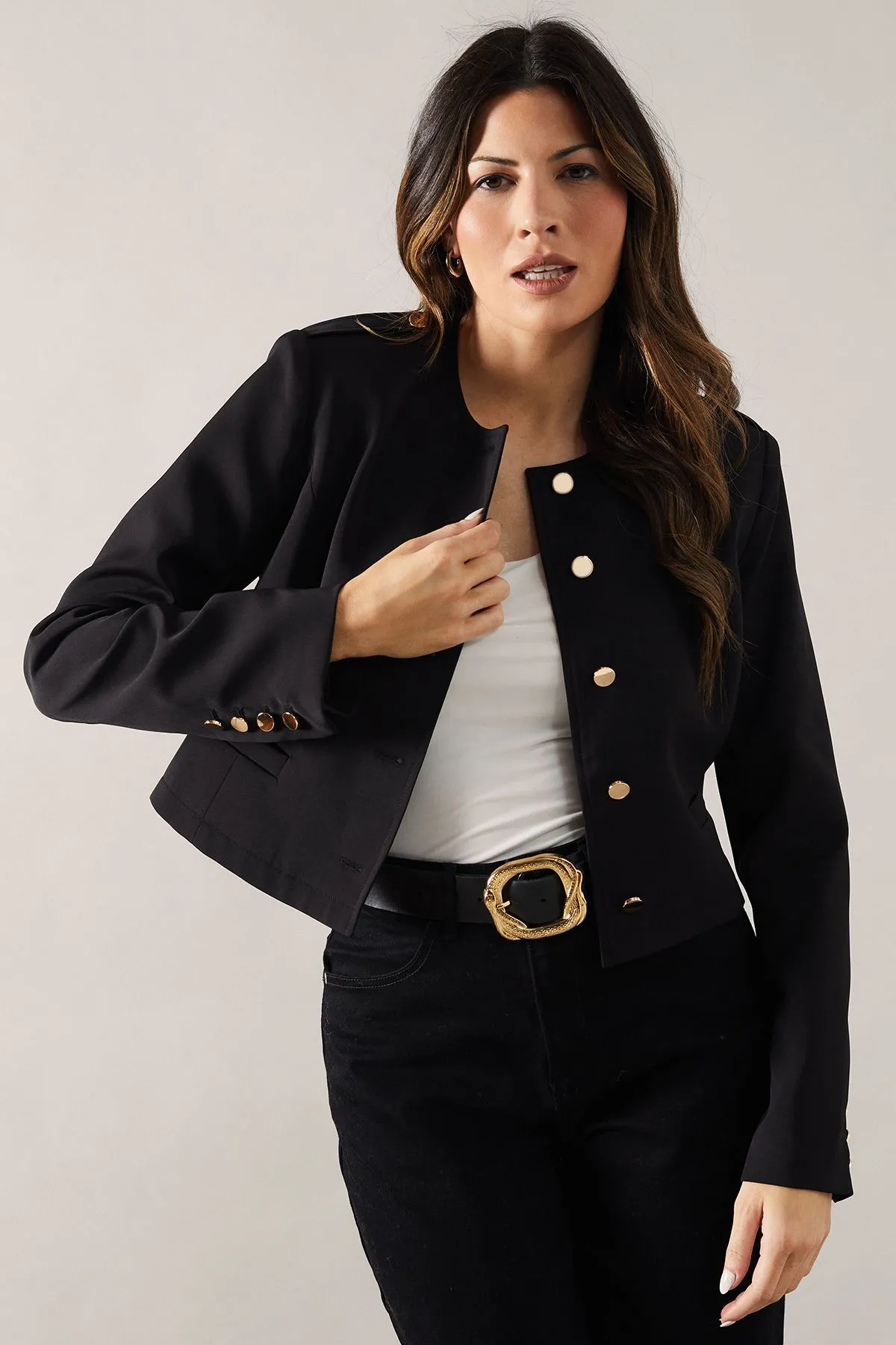 Collarless Military Jacket