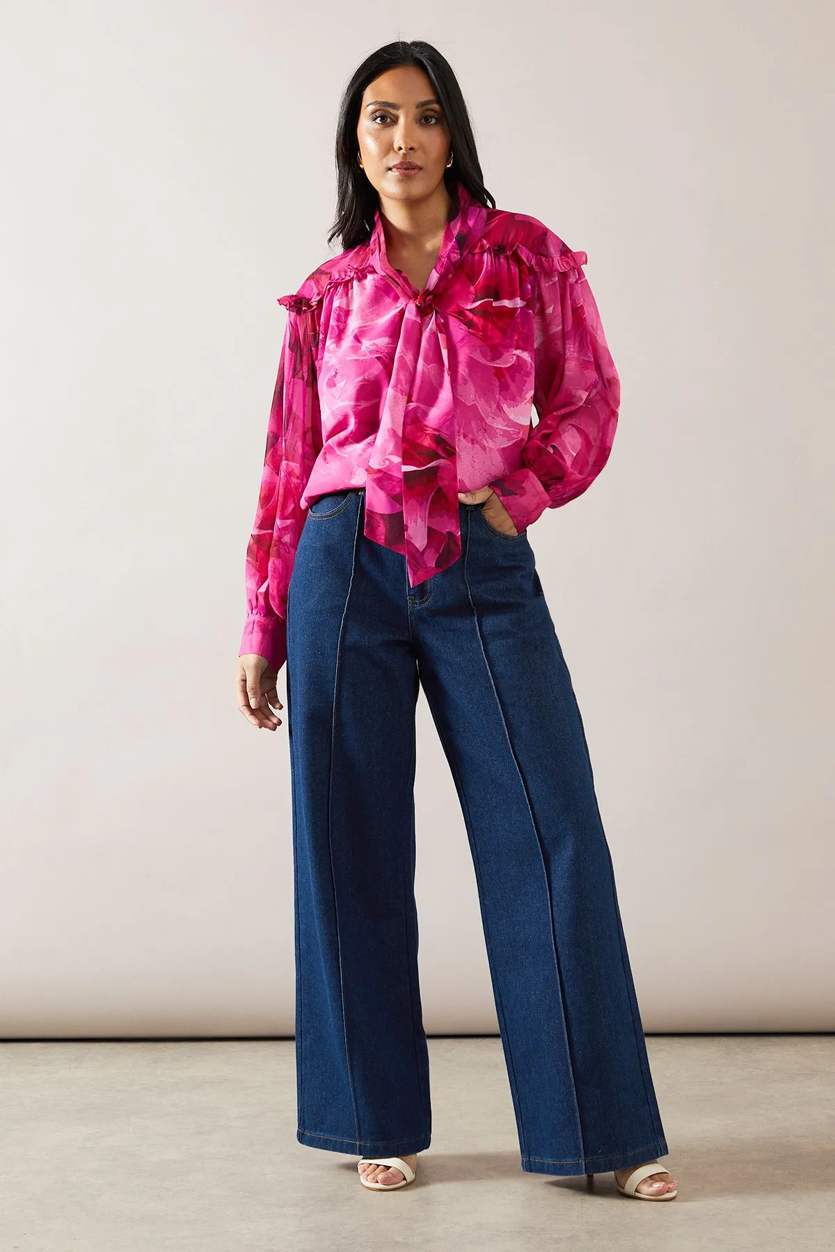 Petite Floral Print Tie Front Blouse