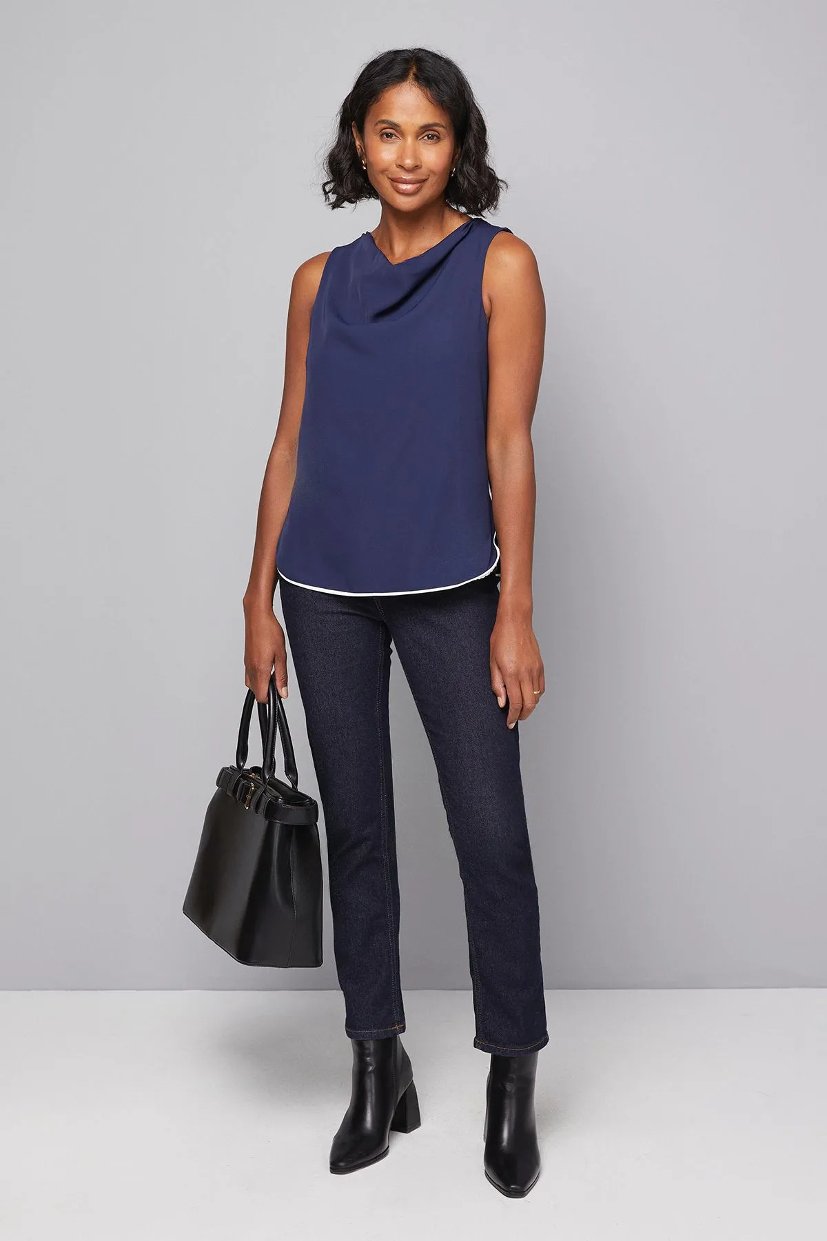 Contrast Stripe Cowl Top