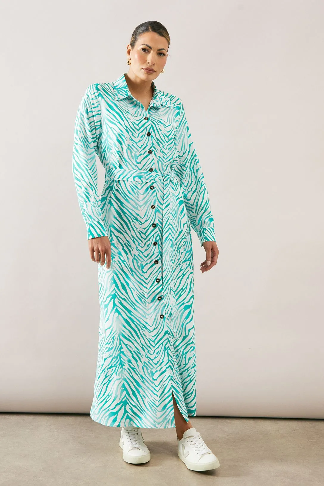 Zebra Button Through Shirt Maxi Dress