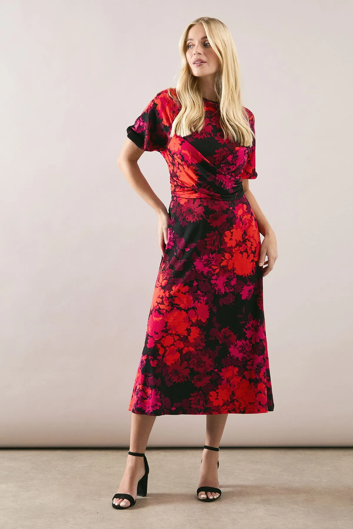 Petite Floral Jersey Waist Detail Midaxi Dress