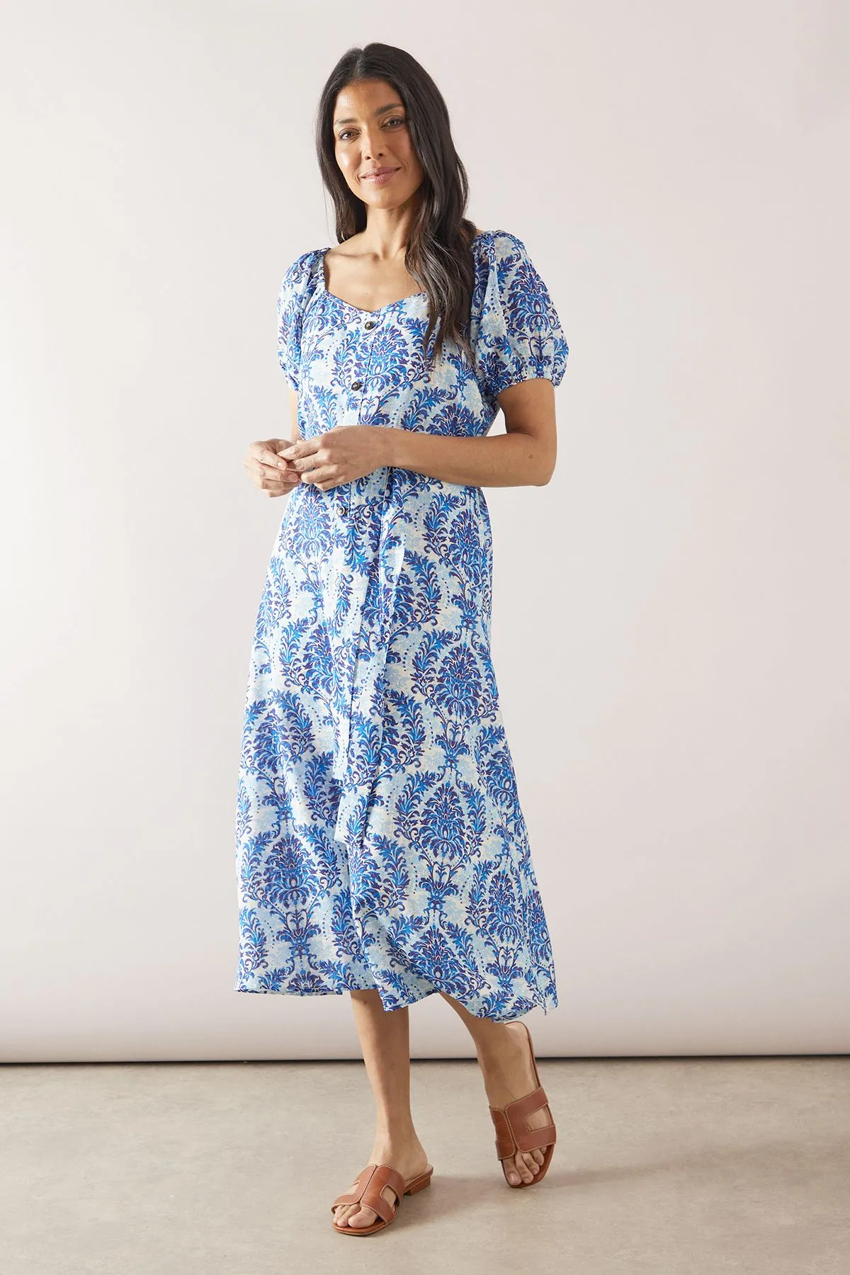 Button Through Sweetheart Midi Dress