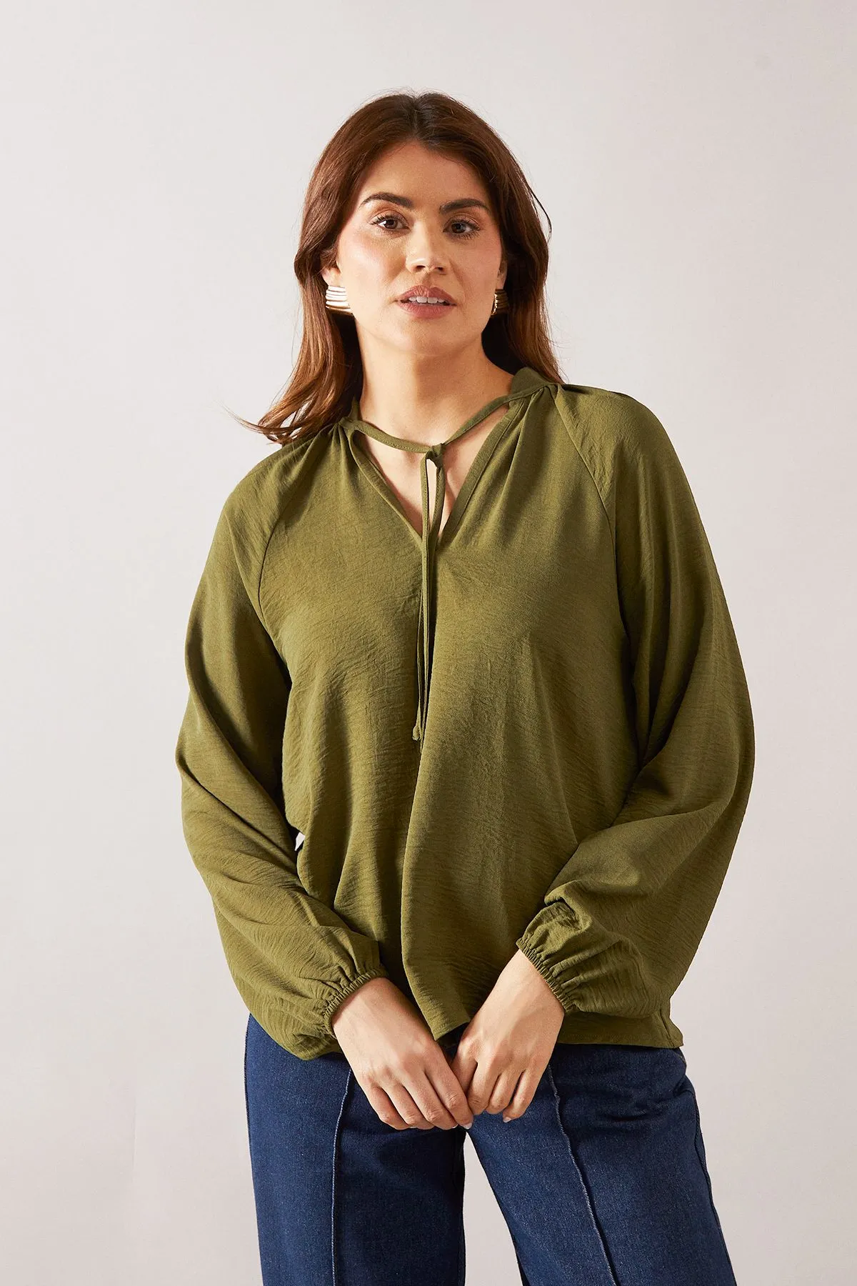 Woven Tie Neck Blouse