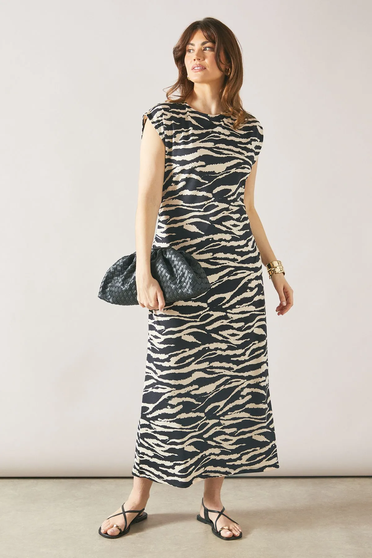 Zebra Sleeveless Textured Midi Dress