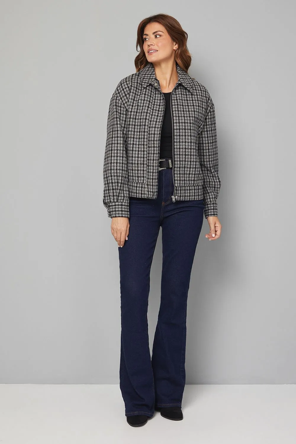 Check Zip Through Bomber Jacket