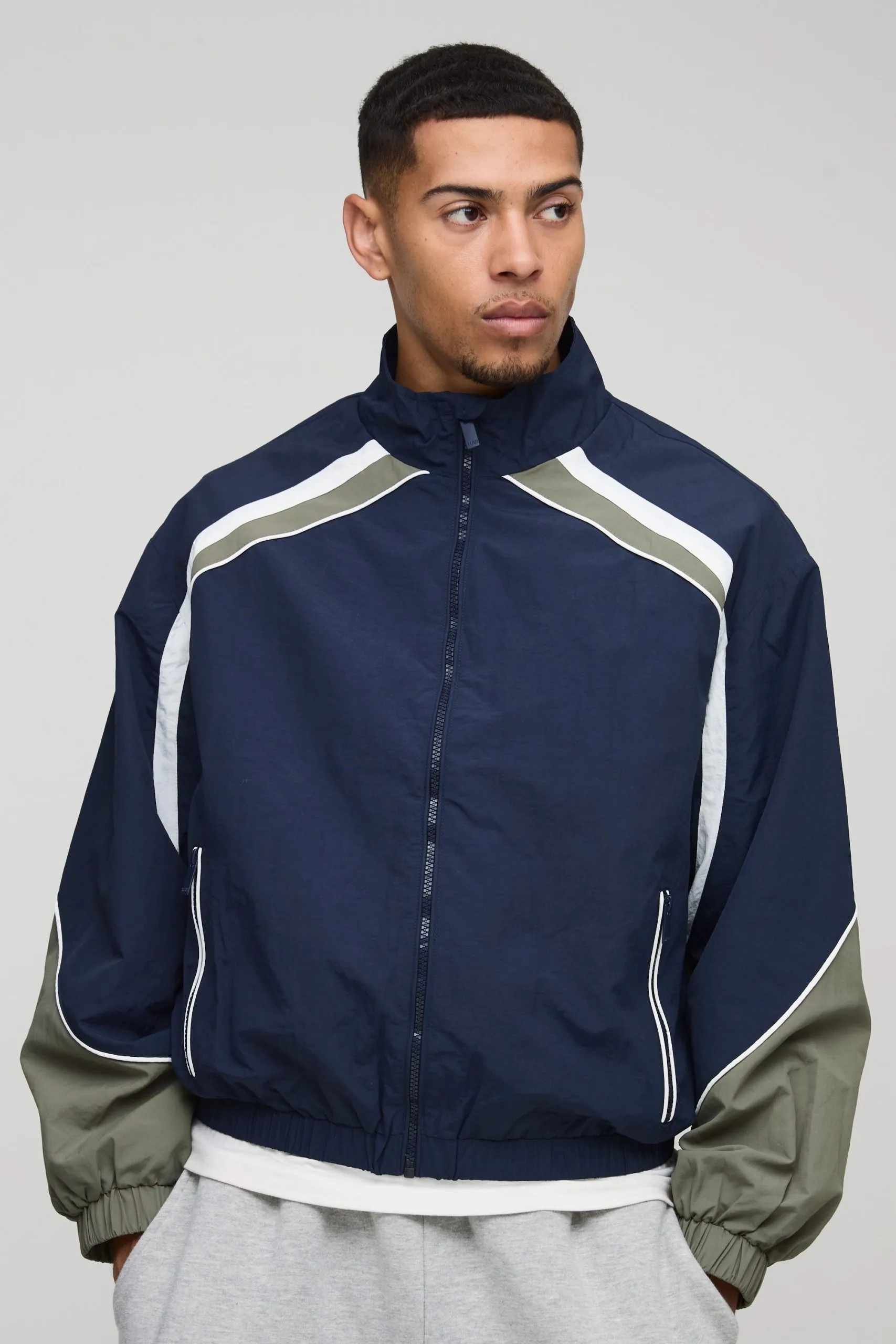 Regular Fit Colour Block Nylon Track Jacket