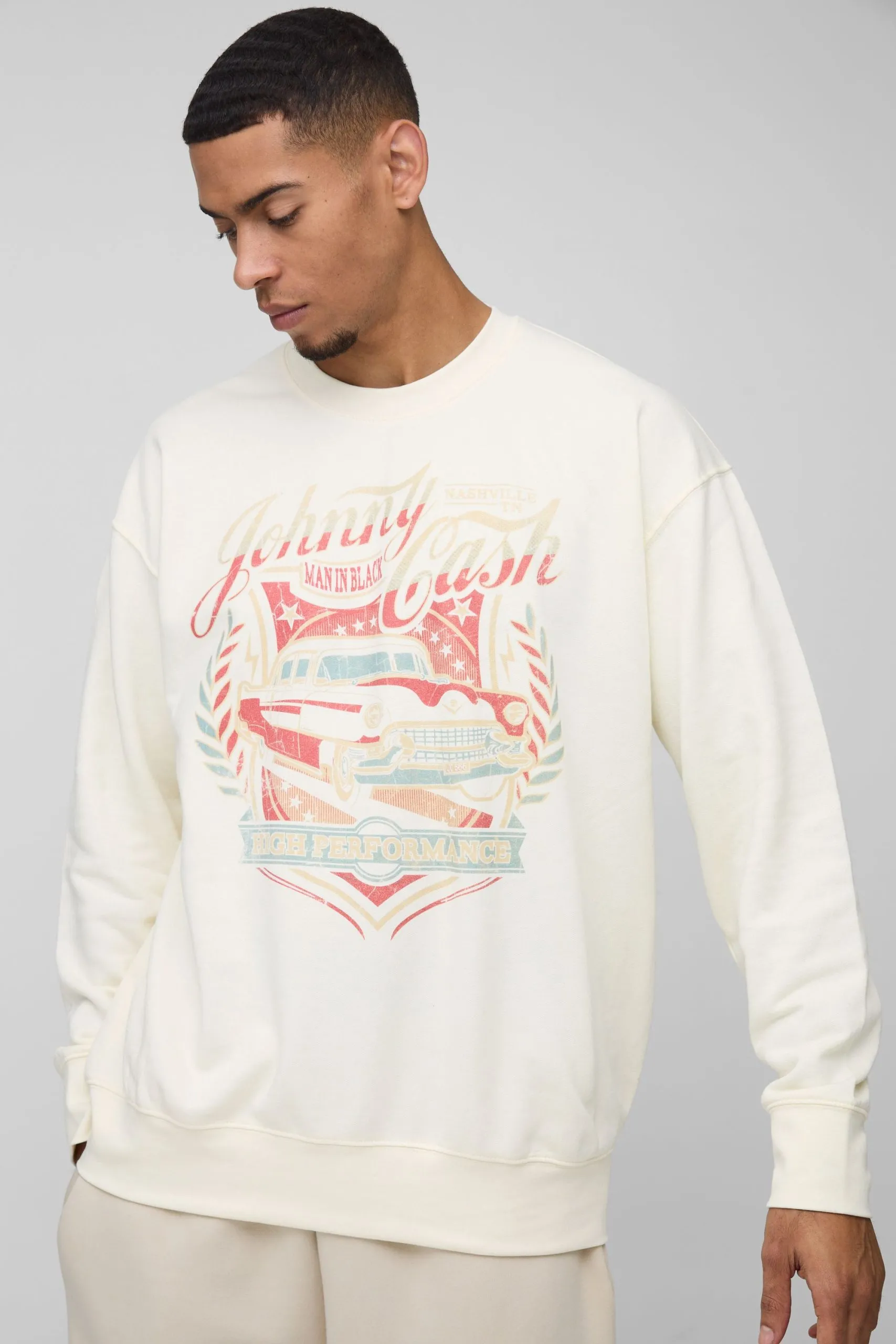 Oversized Wash Johnny Cash License Print Sweatshirt