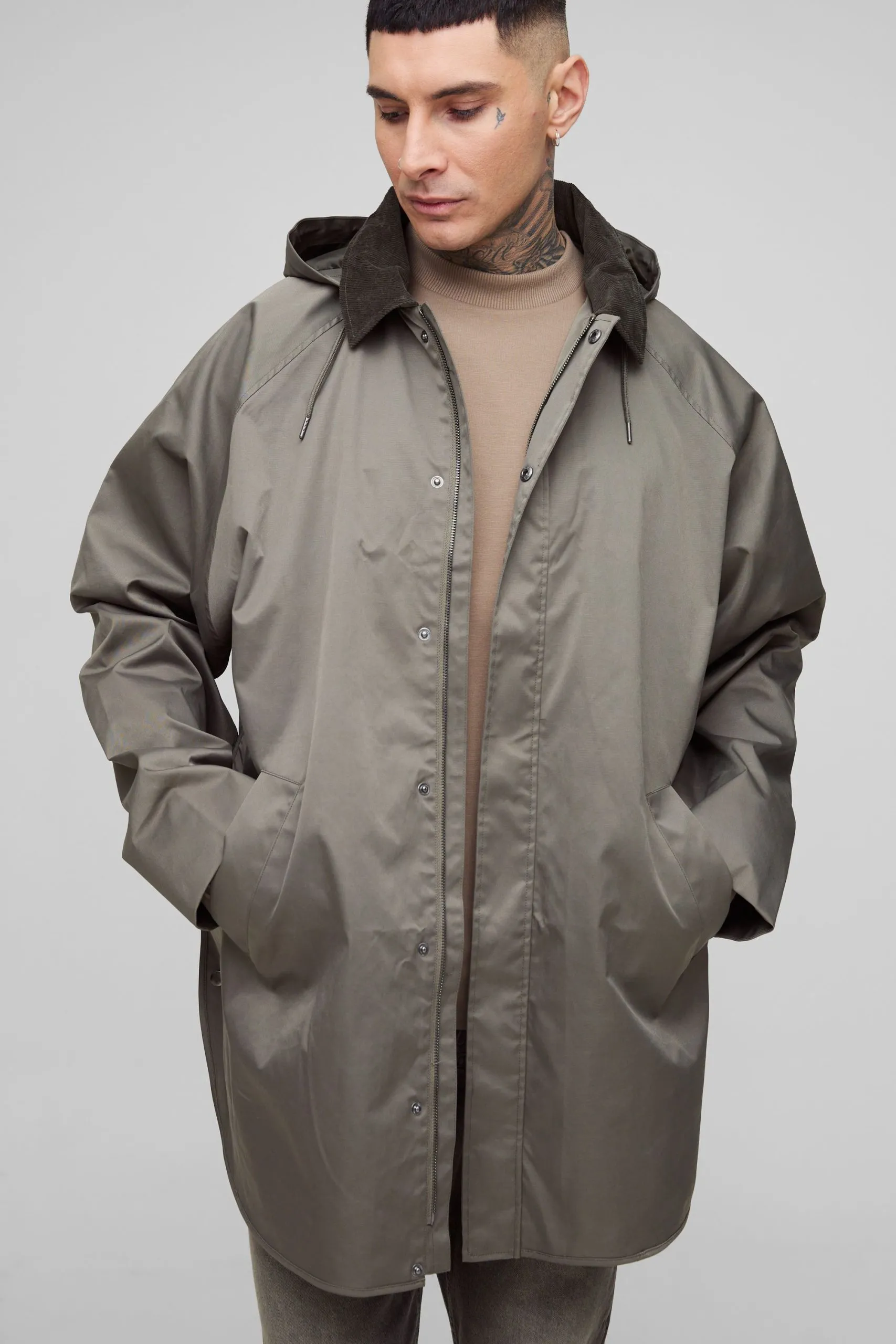 Tall Oversized Cord Collar Hooded Parka Jacket