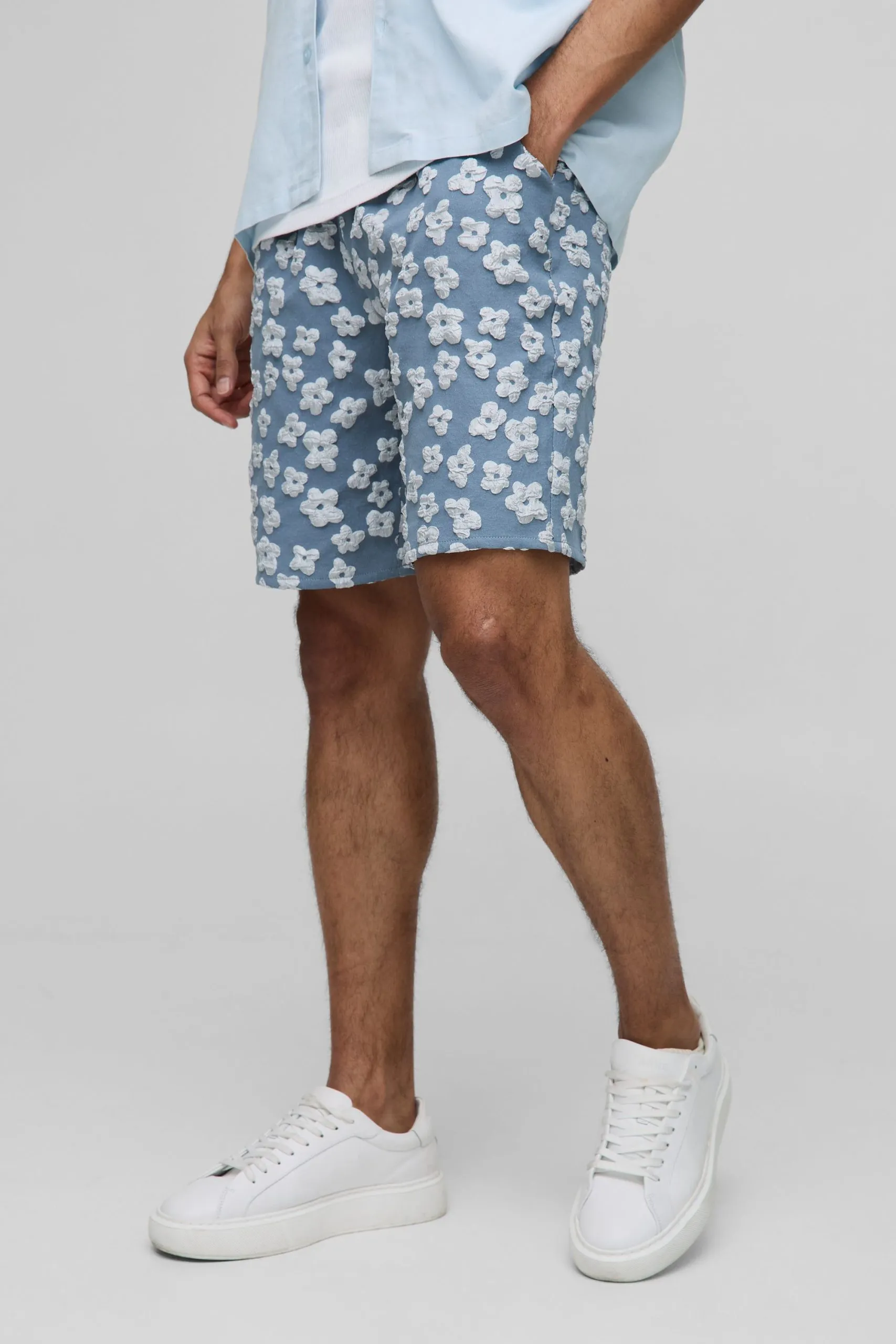 Elasticated Regular Fit Floral Satin Jacquard Shorts